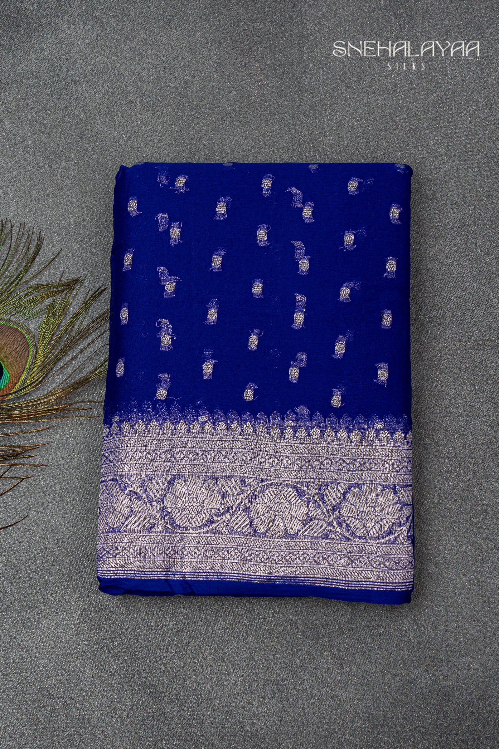 Admiral Blue Banaras Chiffon Saree