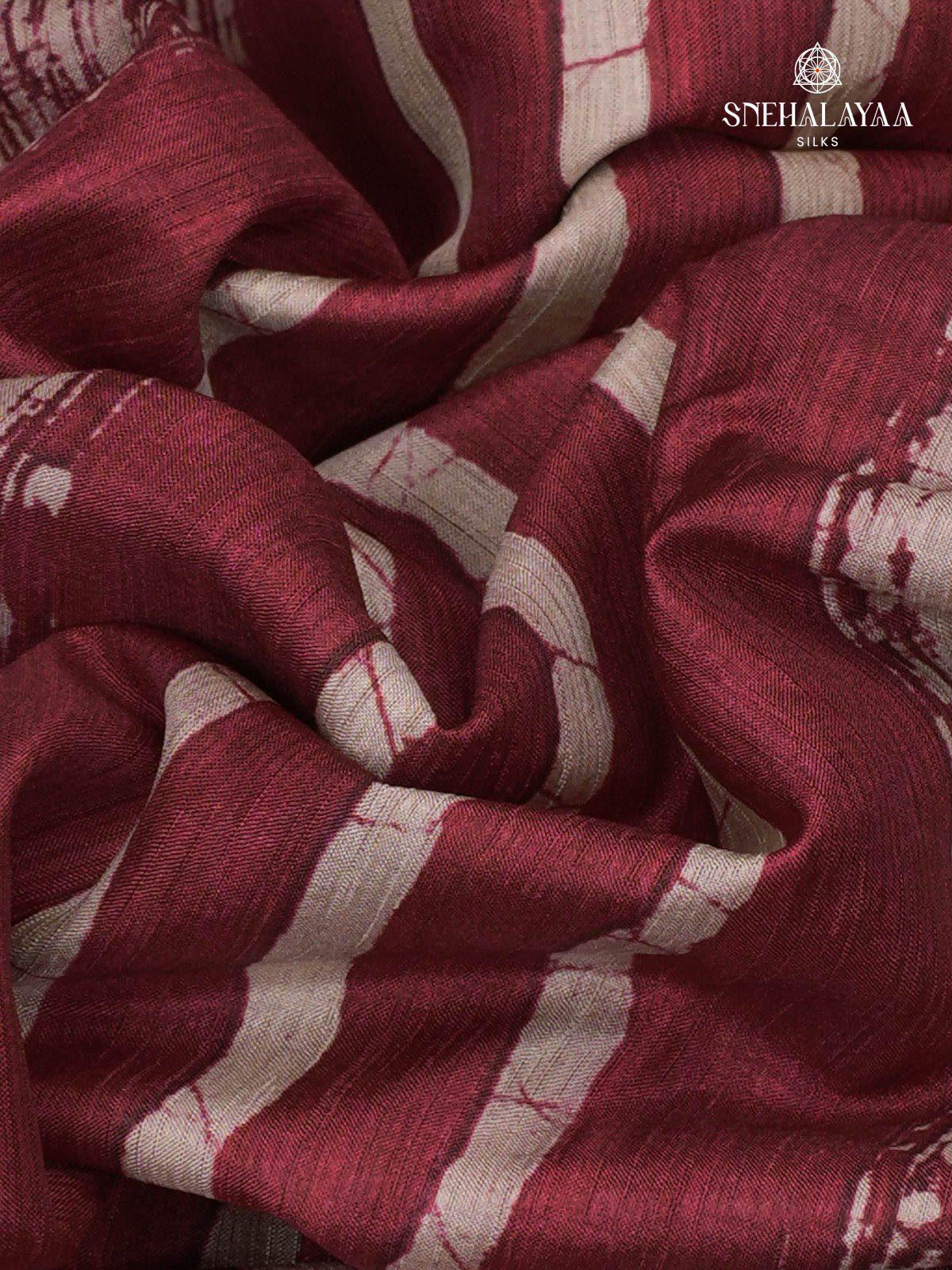 Maroon Printed Tussar Saree