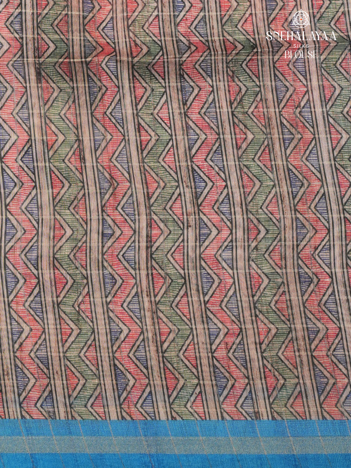 Aqua Blue Madhubani Printed Saree