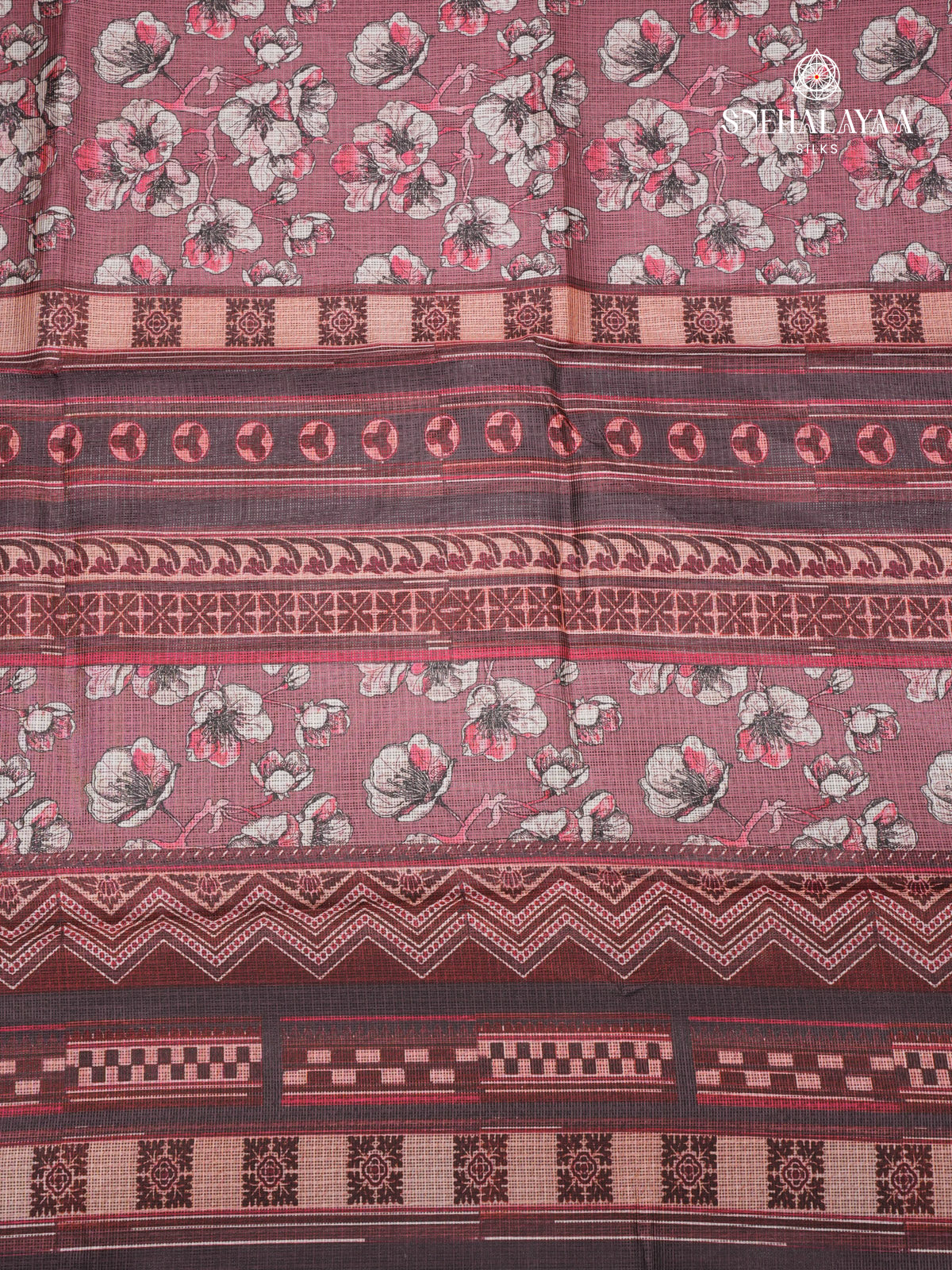 Pastel Pink Printed Kota Saree