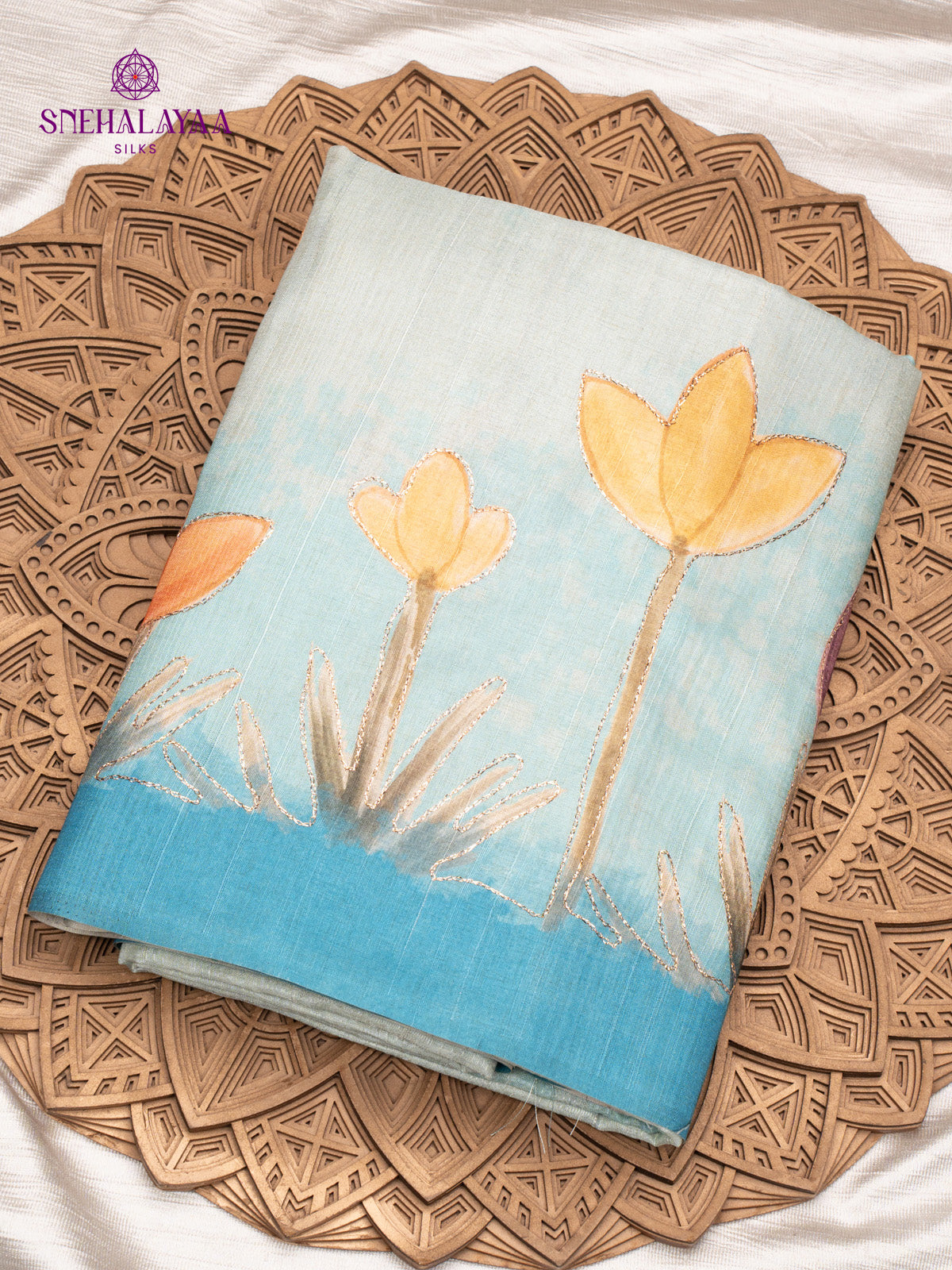 Pastel Blue Tussar Saree