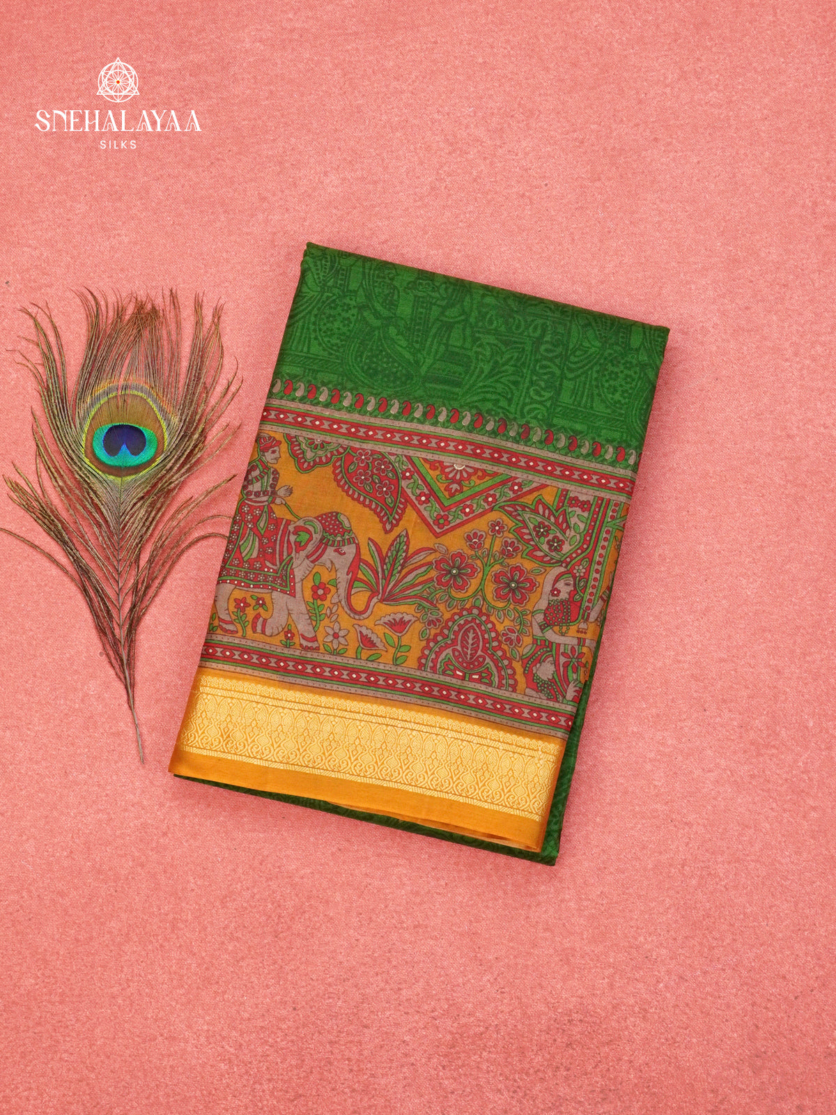 Bottle Green Printed Saree