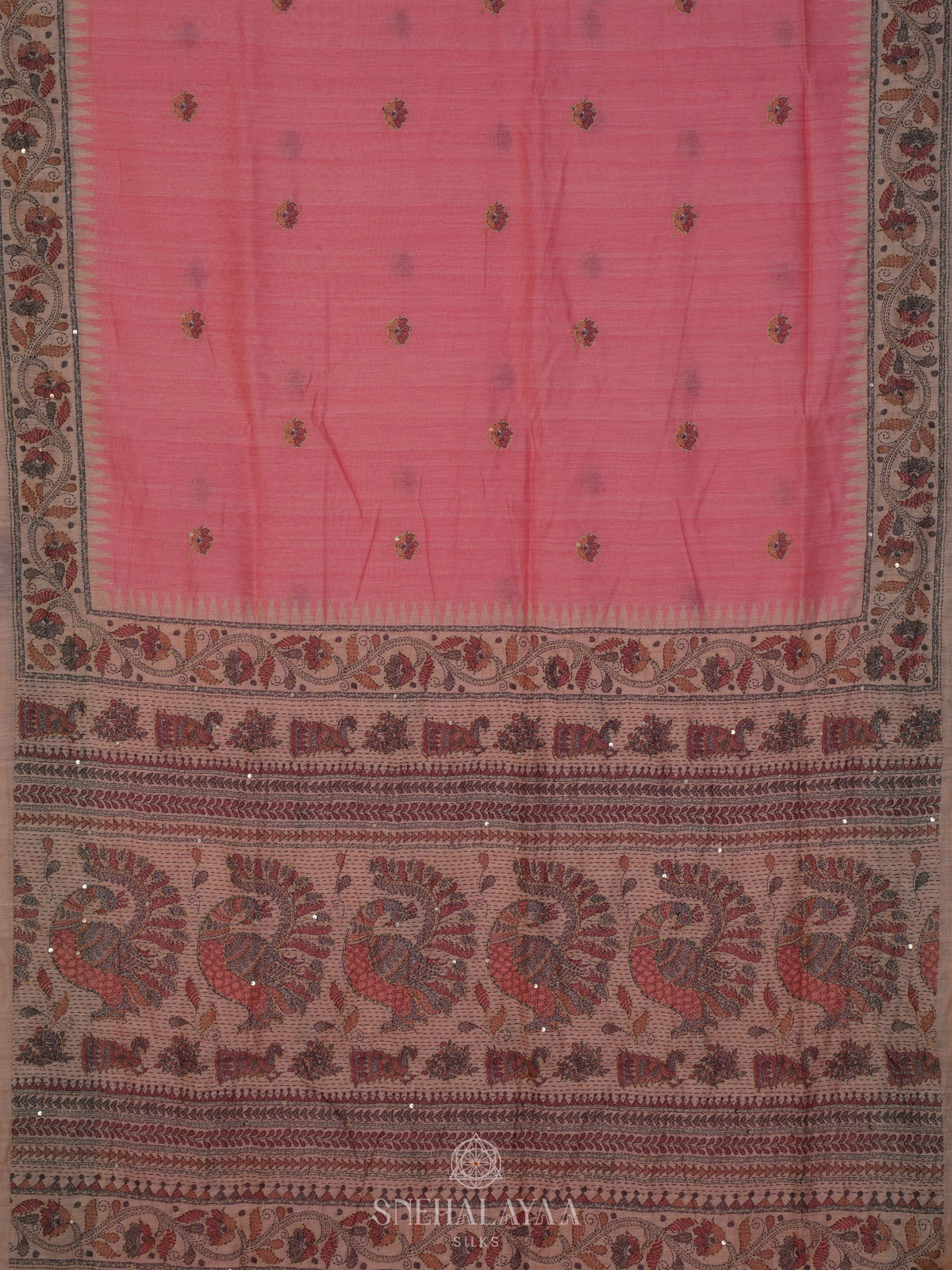Pink Linen Embroidery Saree