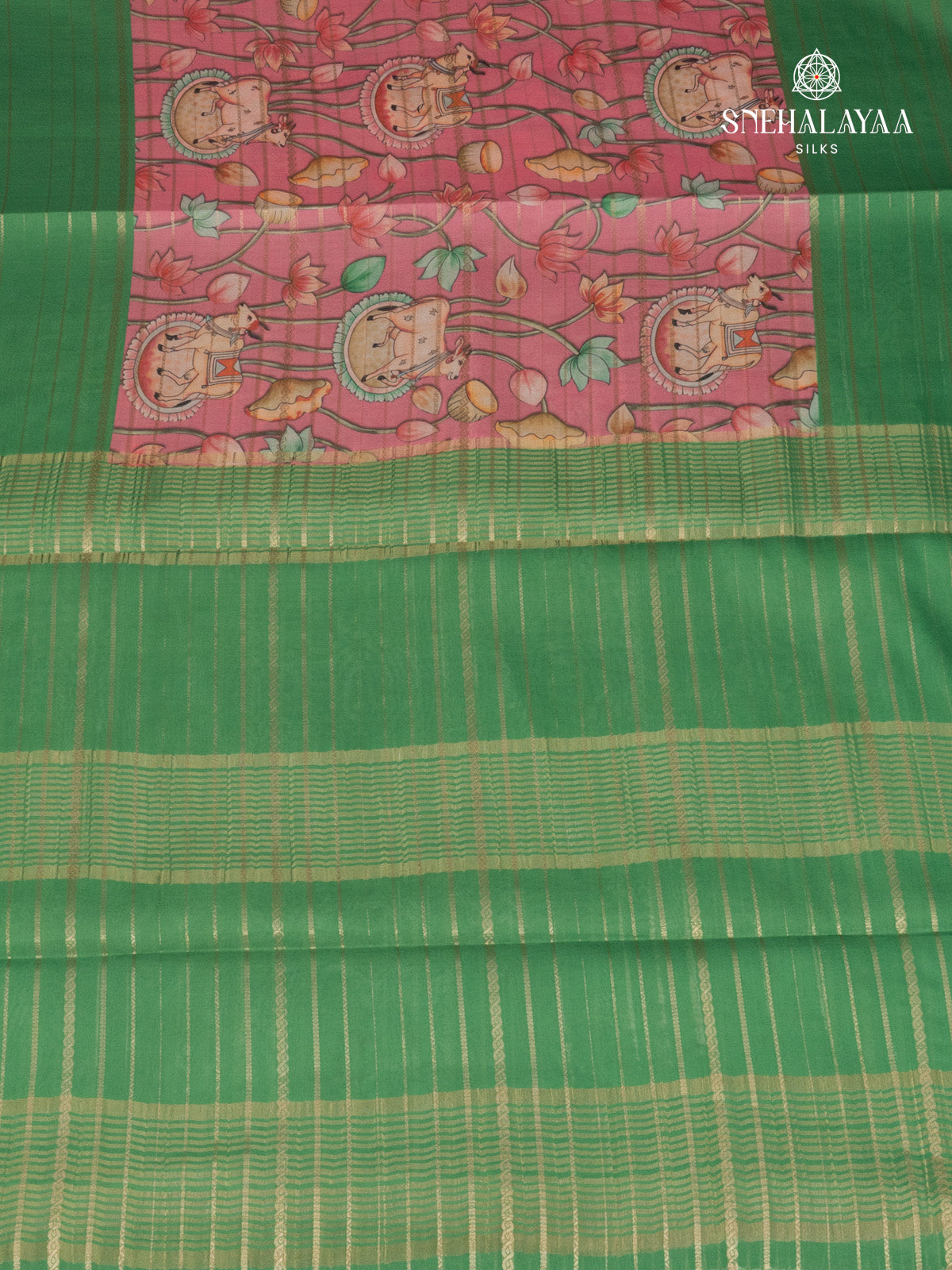 Pink Printed Mysore Silk Saree