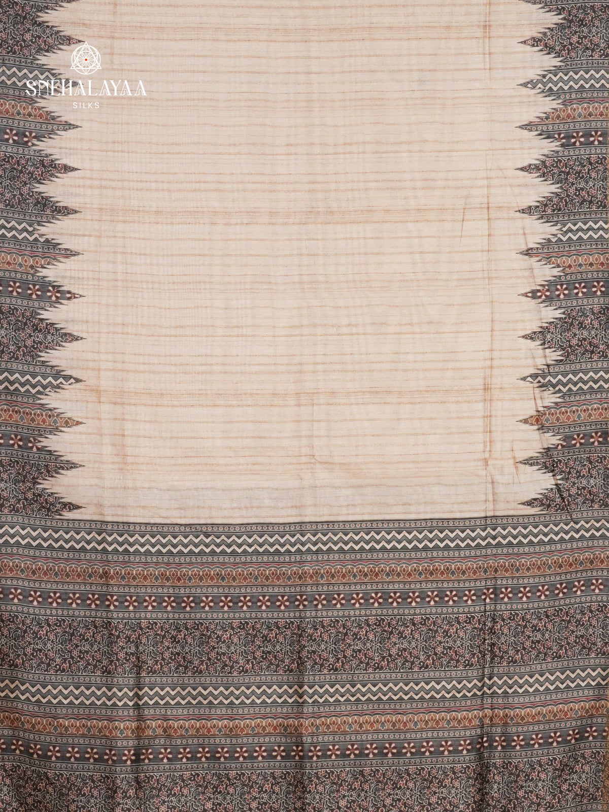 Beige With Grey Border Tussar Saree