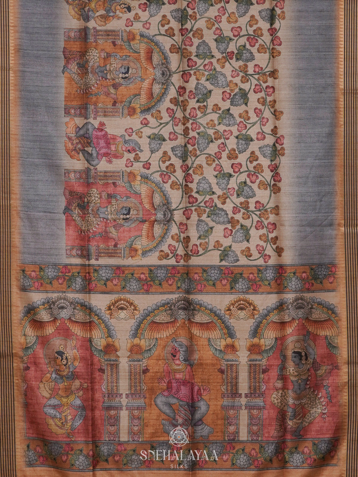 Beige Kalamkari Tussar Saree