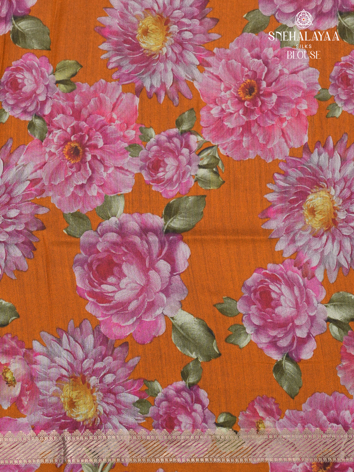 Rust Orange Chiniya Silk Saree