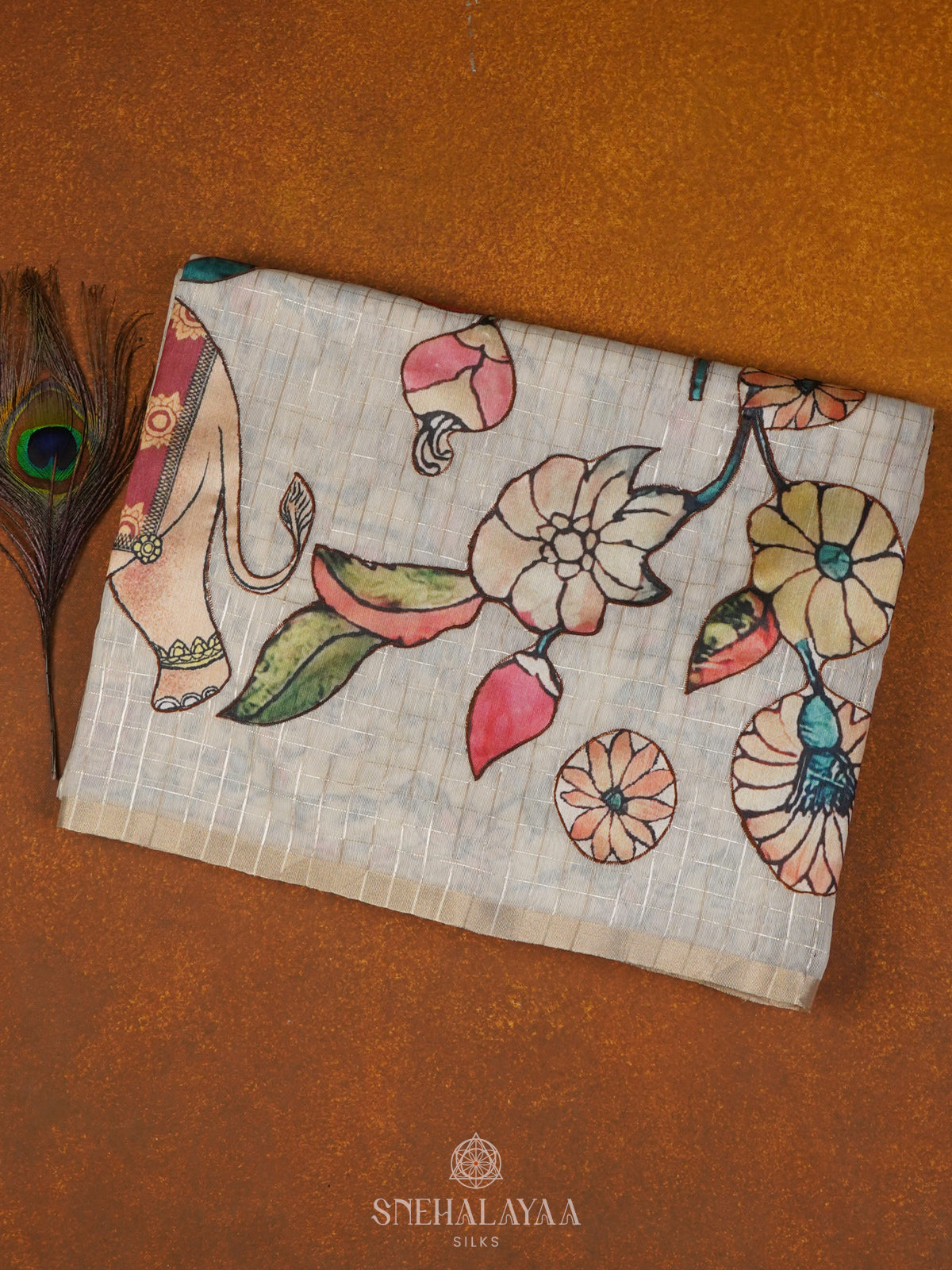 Beige Linen Embroidery Saree