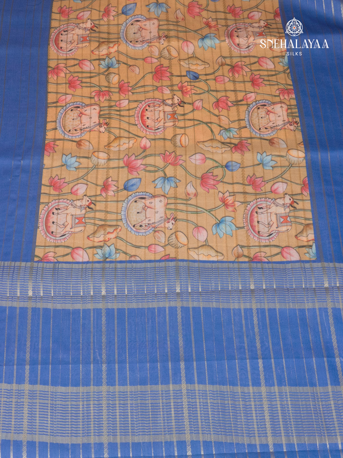 Beige Printed Mysore Silk Saree
