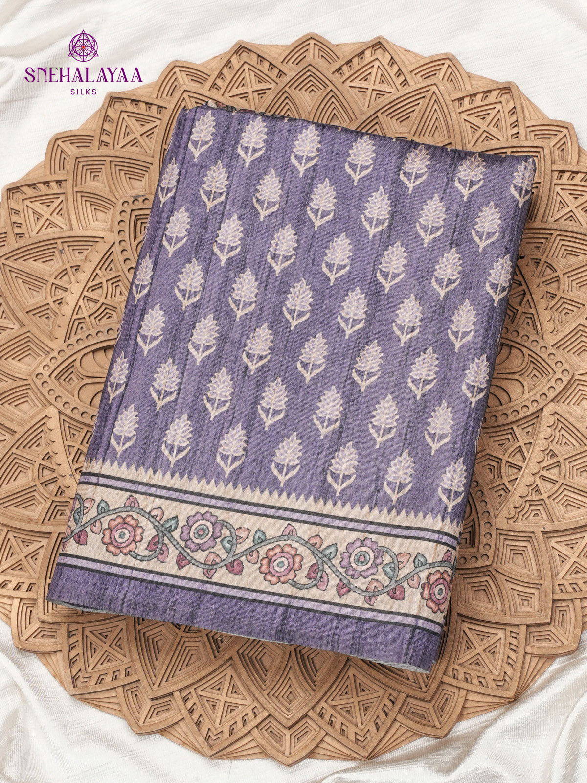 Purple Tussar Embroidery Saree