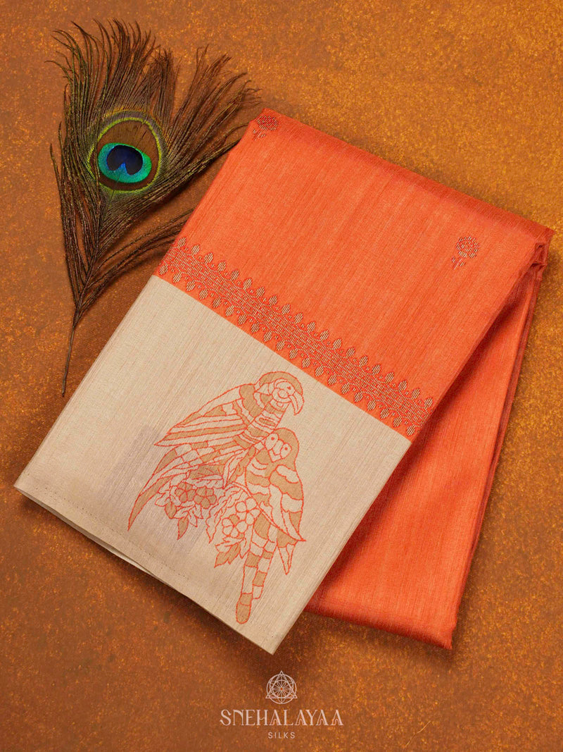 Orange Tussar Saree