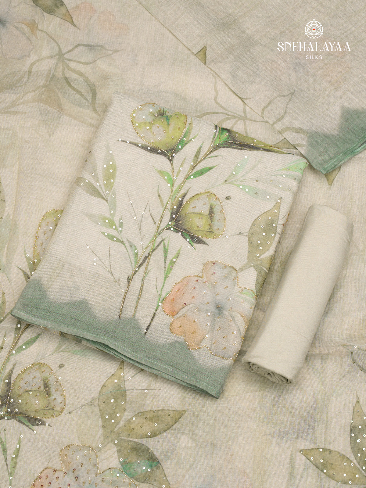 Off White Linen 3-Piece Salwar Suit Material