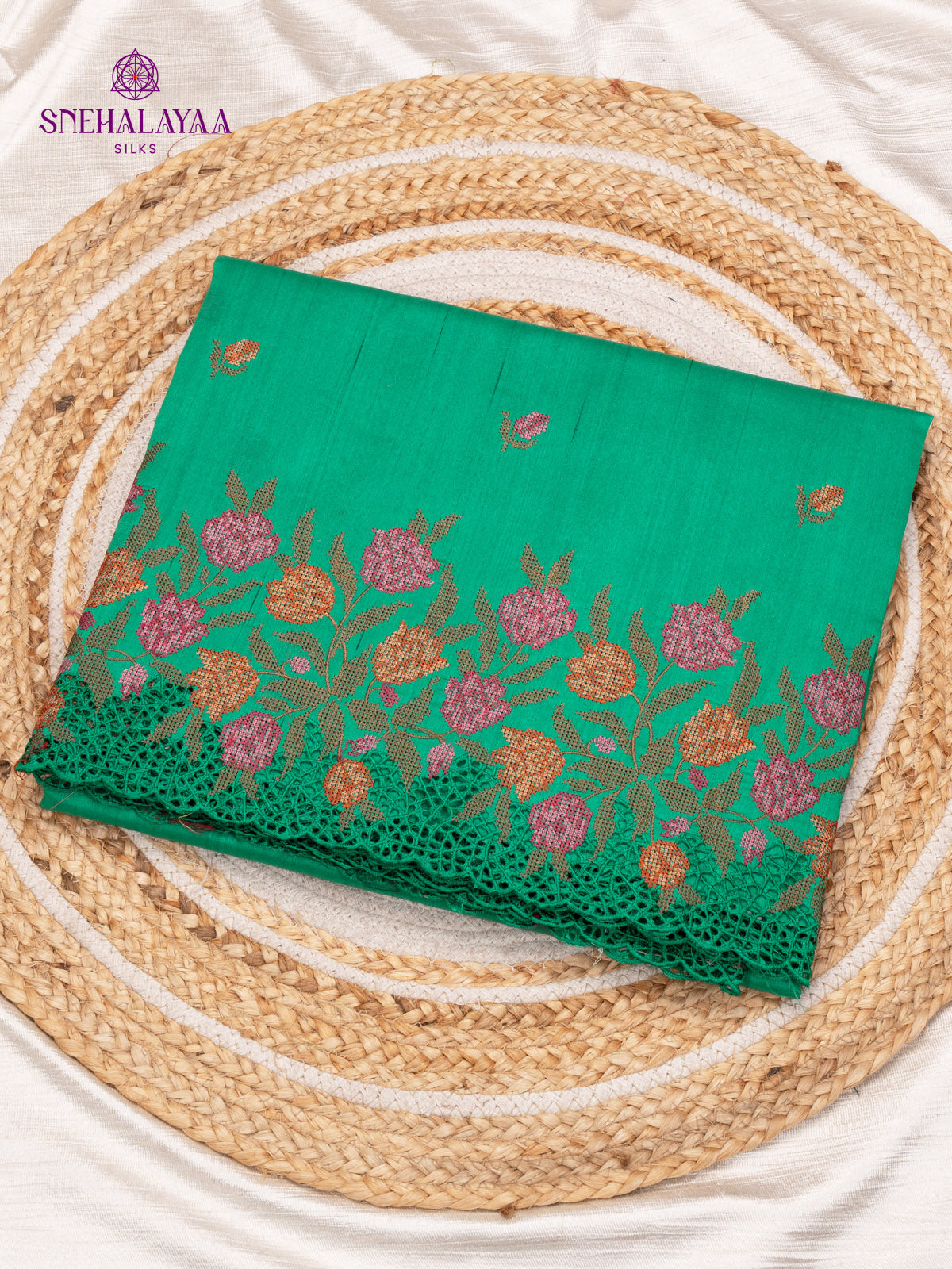 Green Raw Silk Embroidery Saree
