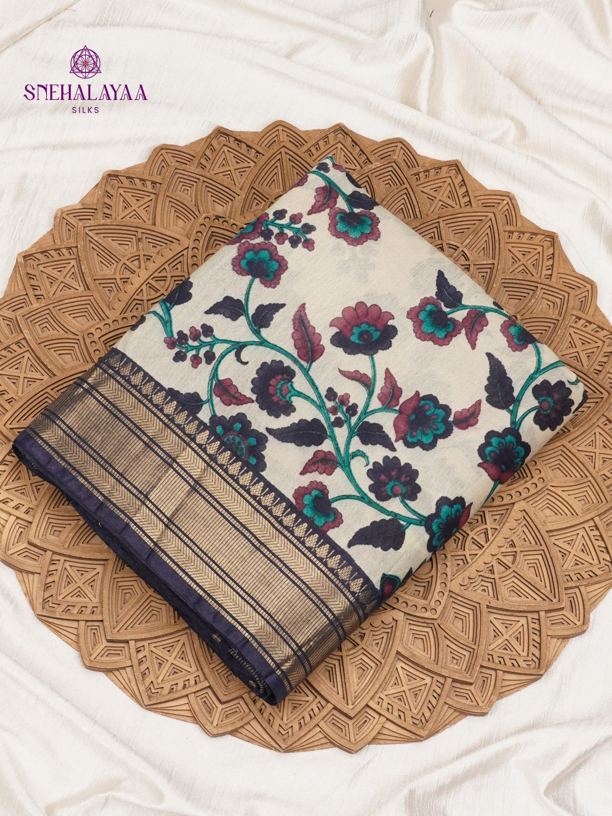 Off White Bamboo Silk Saree