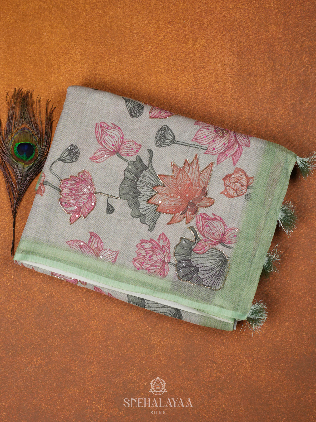 Off White Linen Embroidery Saree