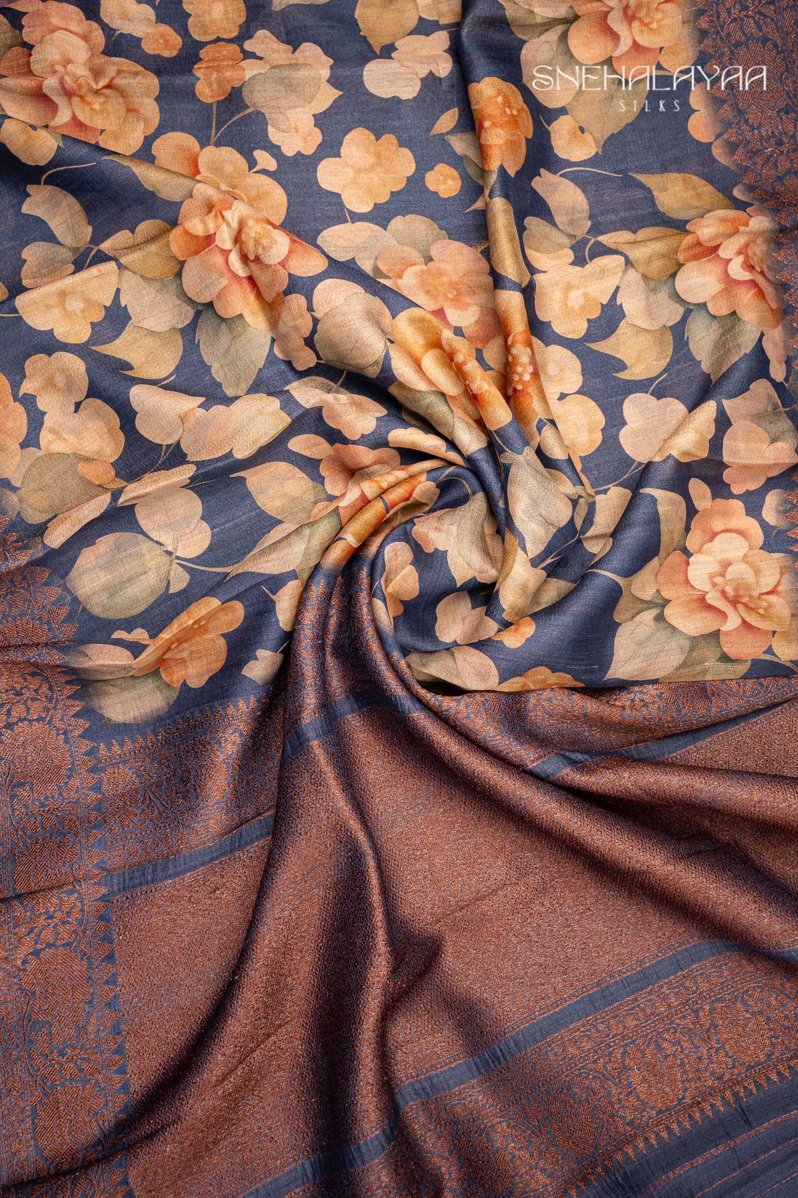 Aegean Blue Jute Tussar Saree