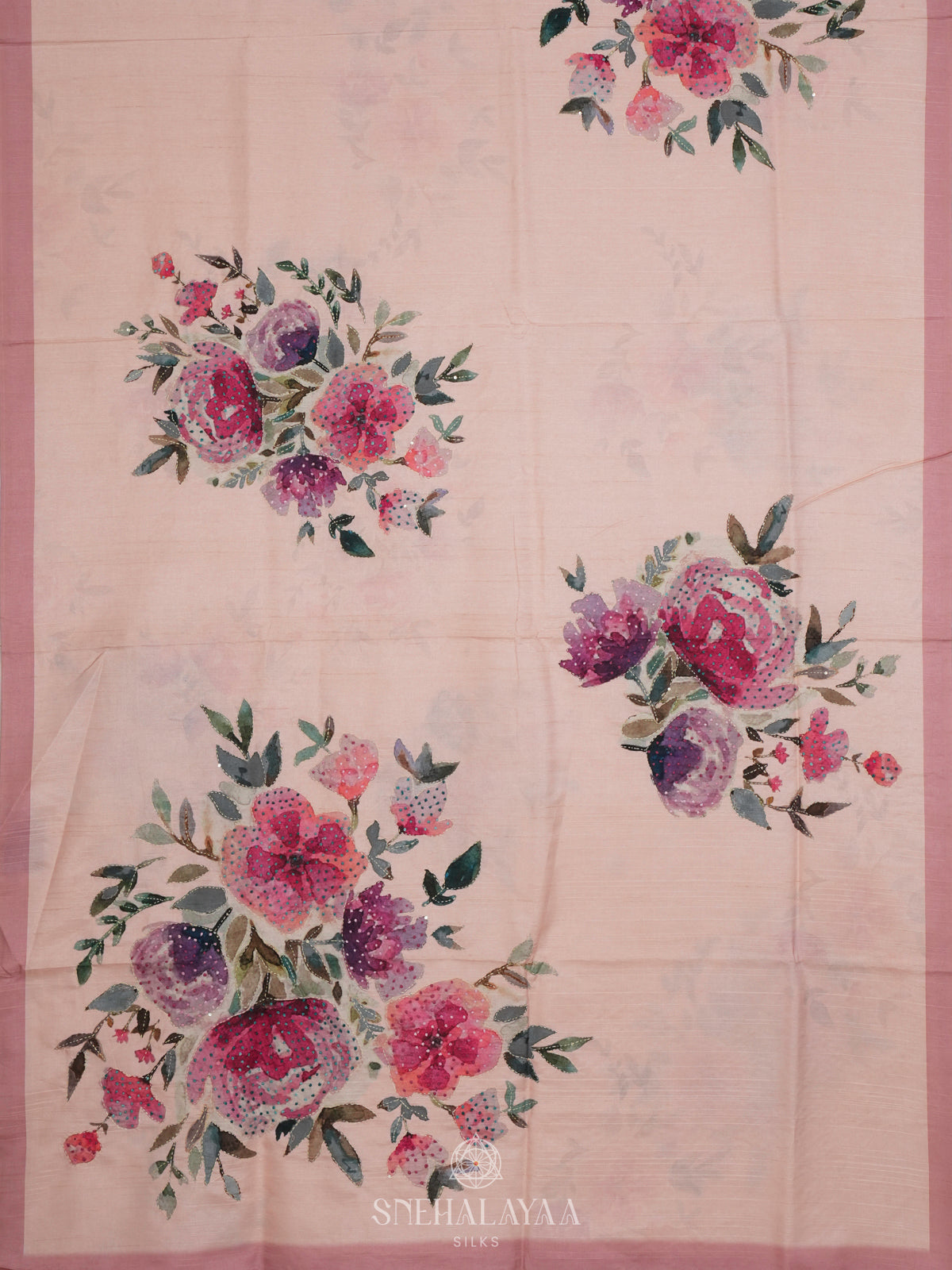 Pink Tussar Embroidery Saree