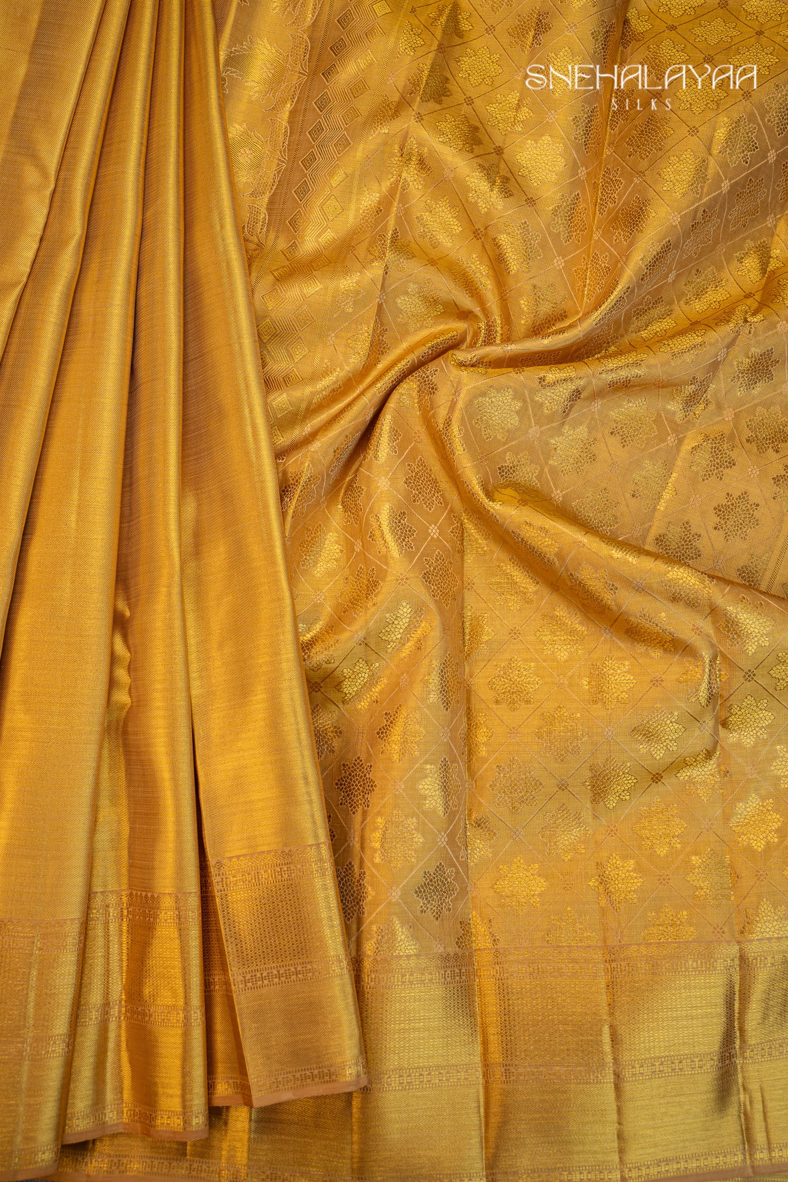 Metallic Yellow Kancheevaram Silk Saree