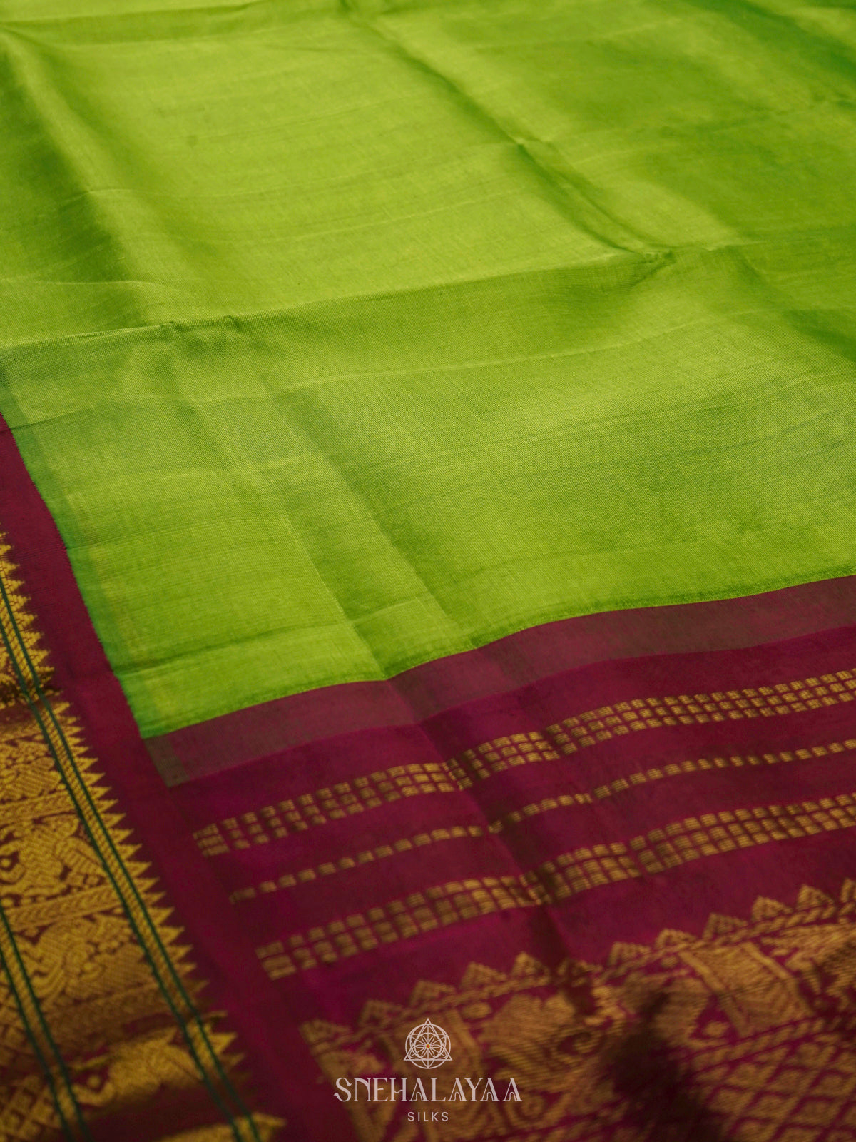 Lime Green Kanchi Silk Cotton Saree
