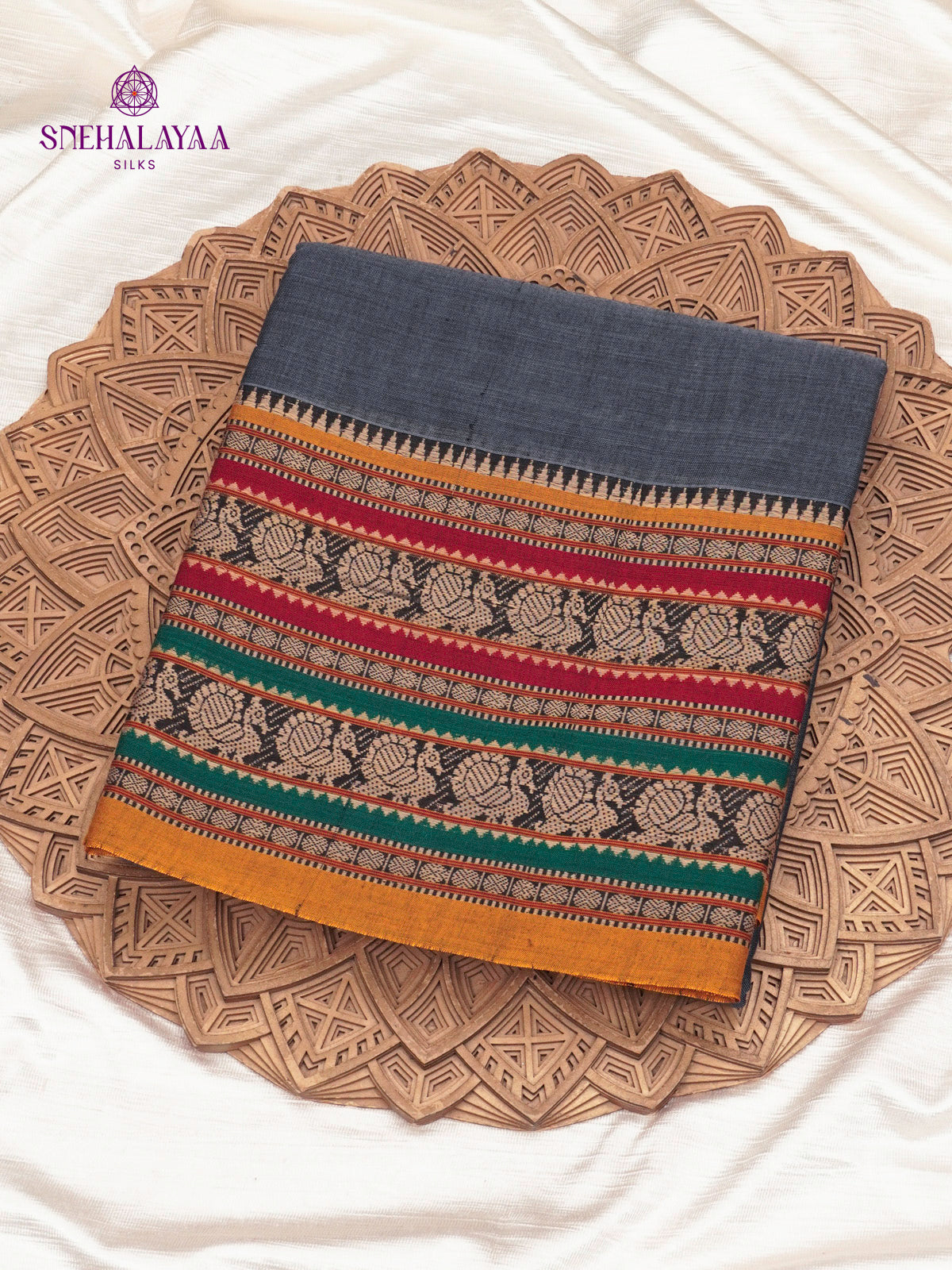 Slate Grey Narayanpet Cotton Saree without Blouse