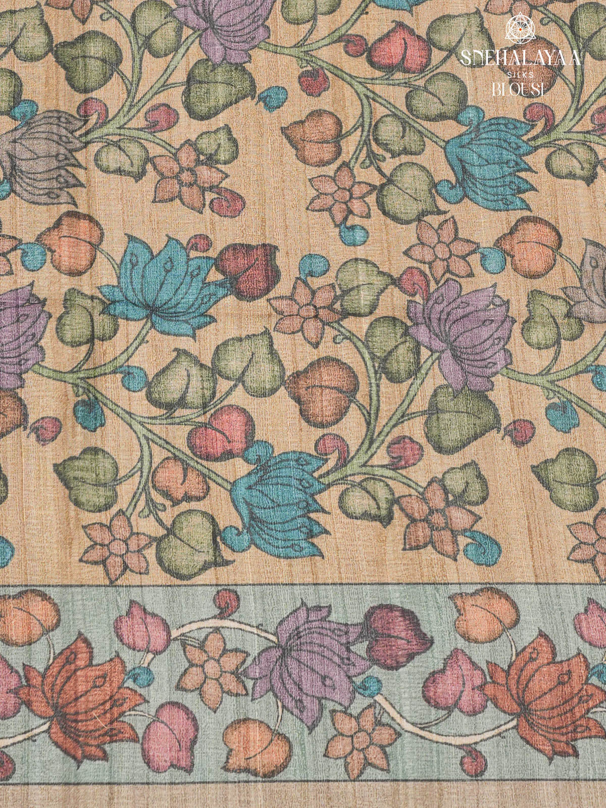 Purple Floral Printed Tussar Saree