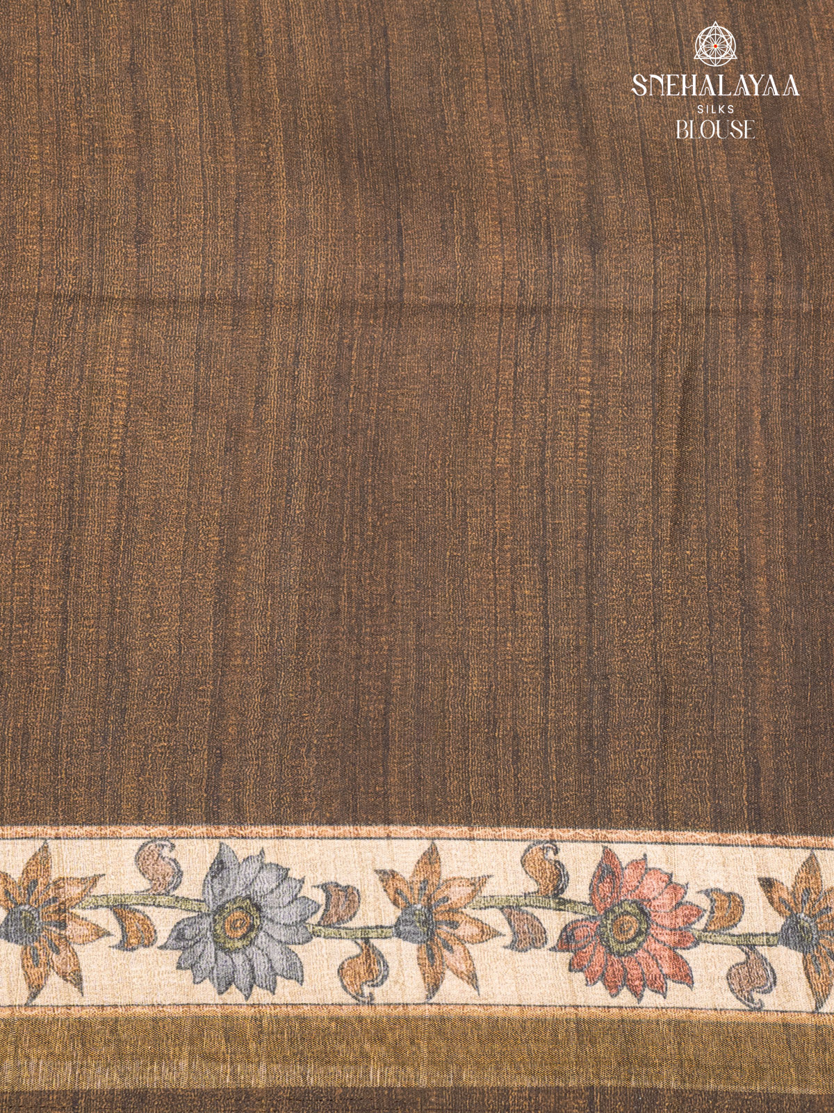 Brown Printed Tussar Saree