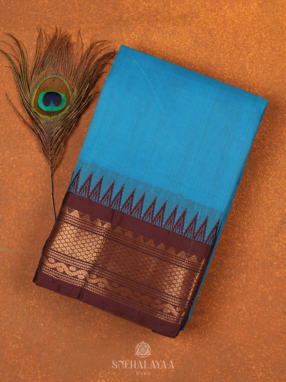 Blue Gadwal Cotton Saree without Blouse