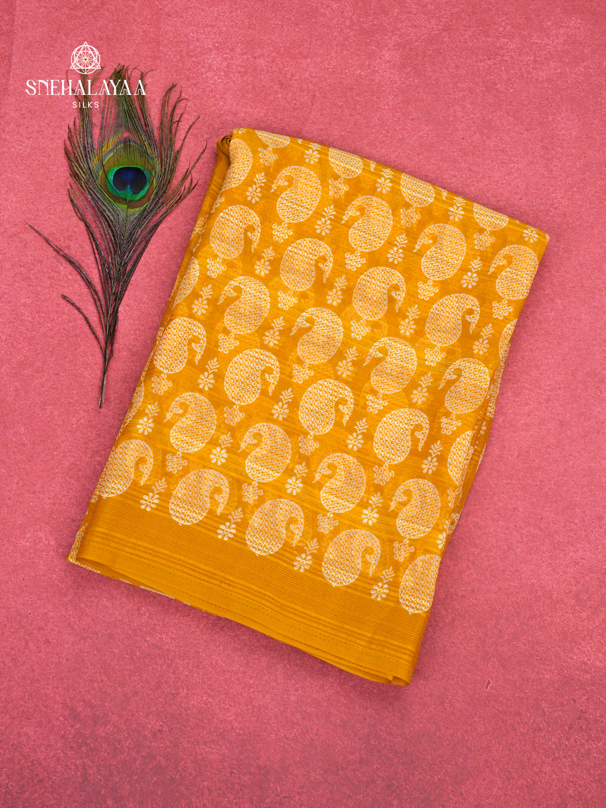 Mango Yellow Chiffon Saree