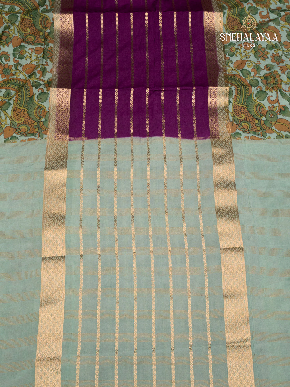 Purple Printed Mysore Silk Saree