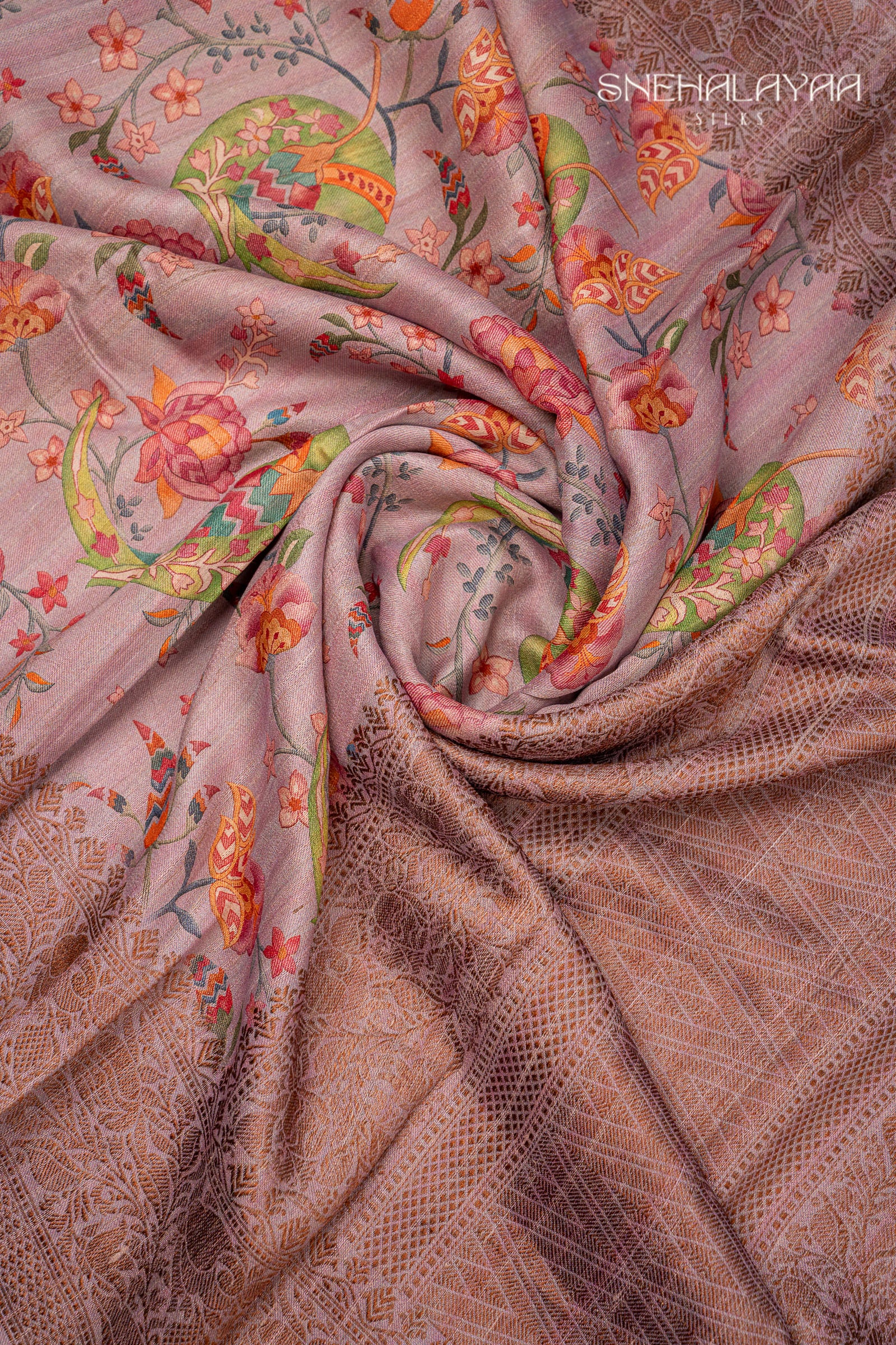 Lavender Printed Jute Tussar Saree