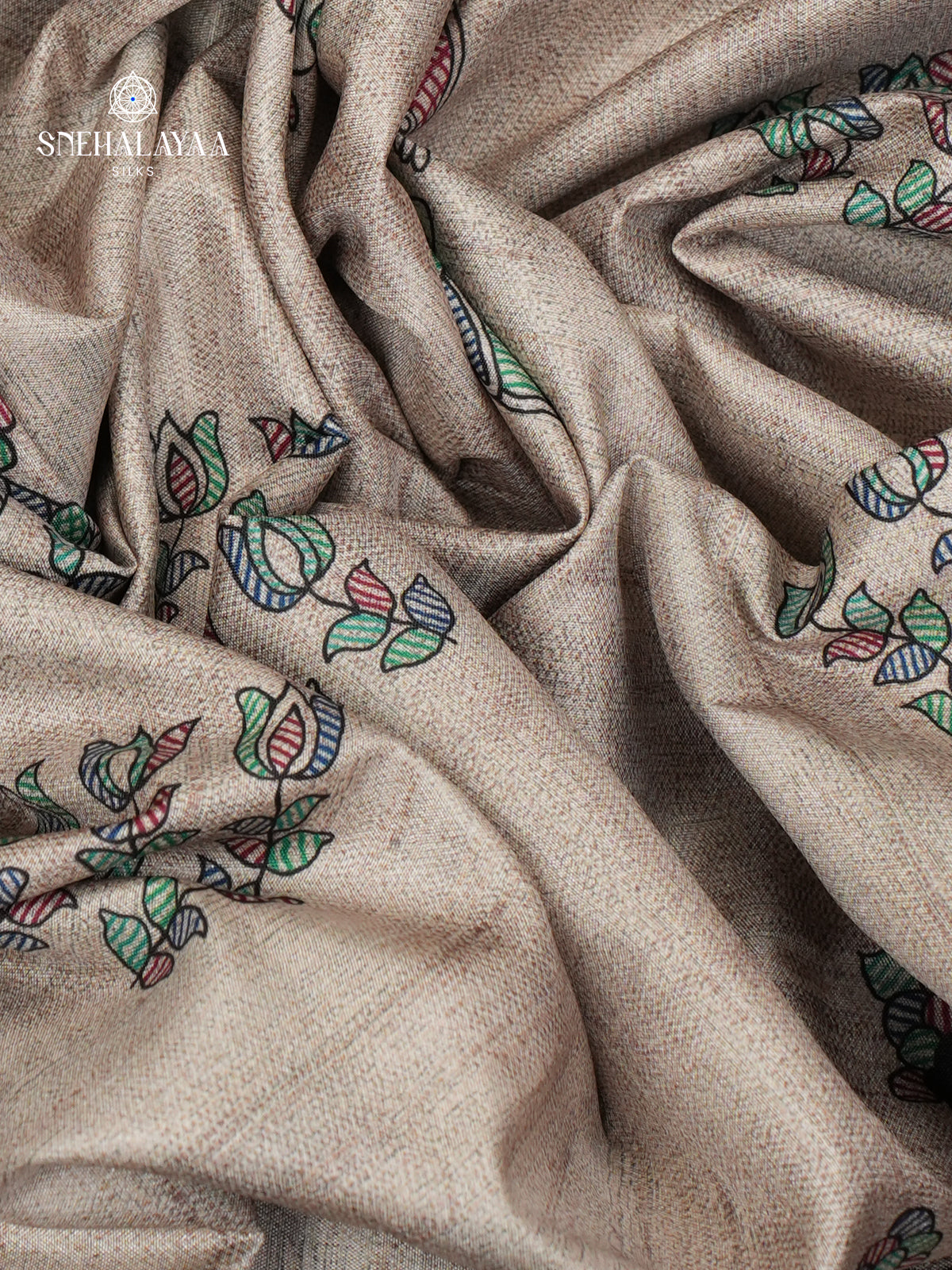 Beige With Yellow Border Madhubani Saree