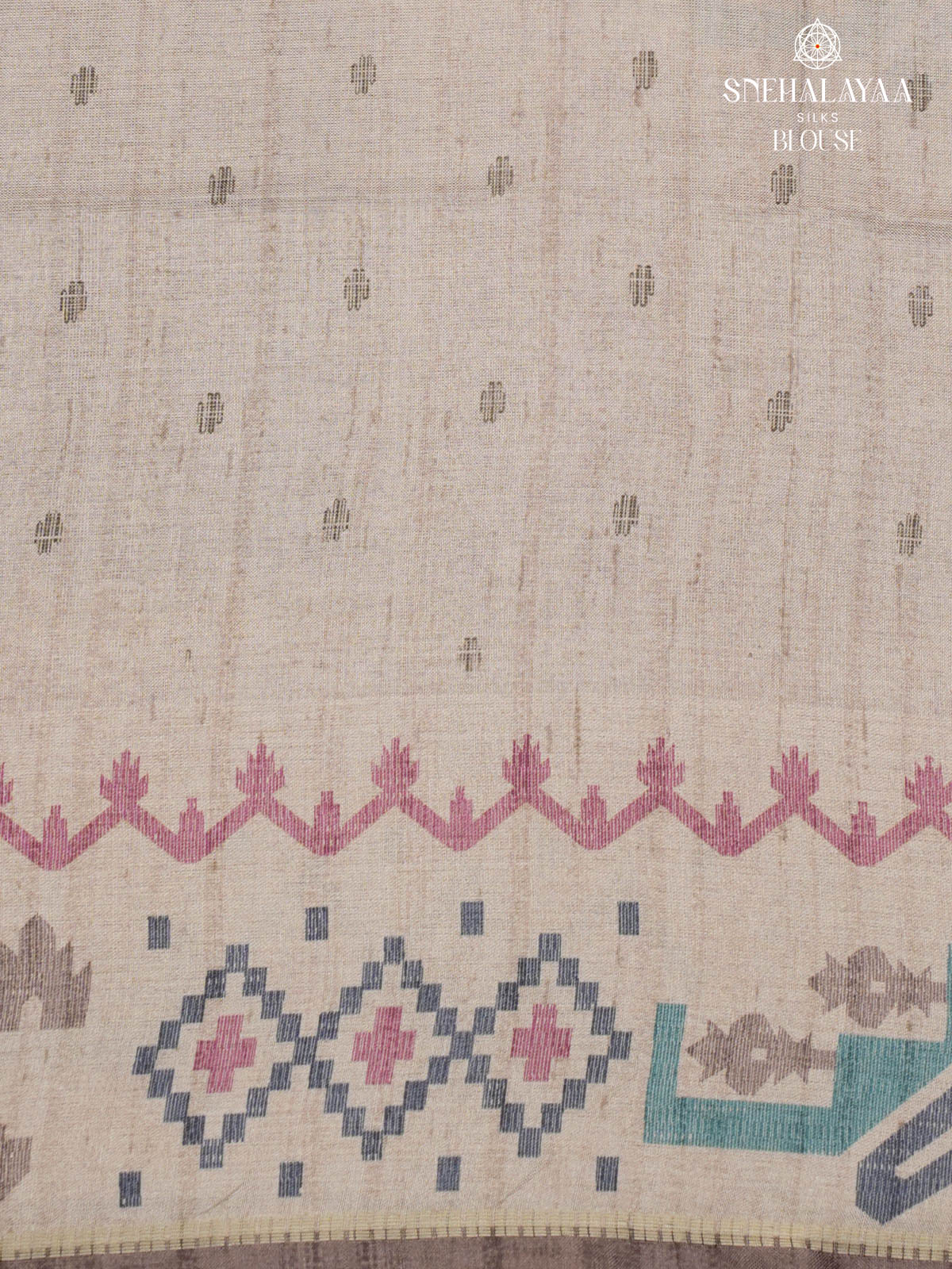 Brown Printed Tussar Saree