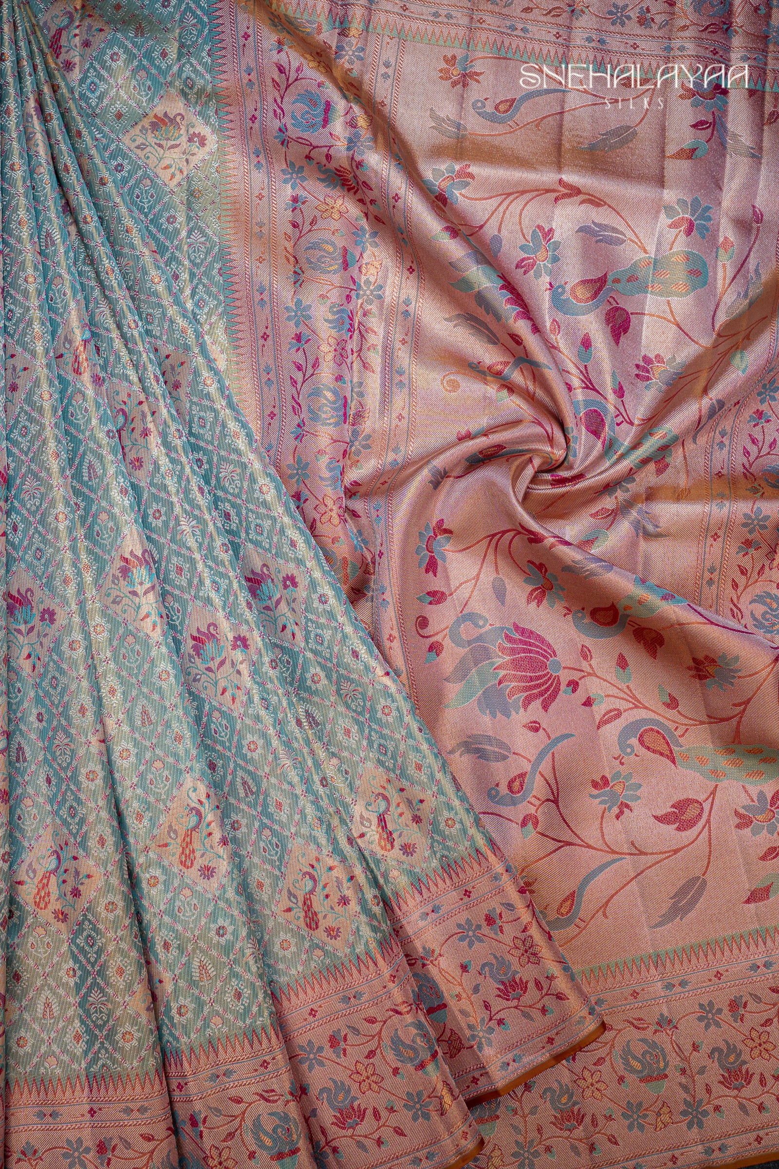 Arctic Blue Kancheevaram Tissue Silk Saree