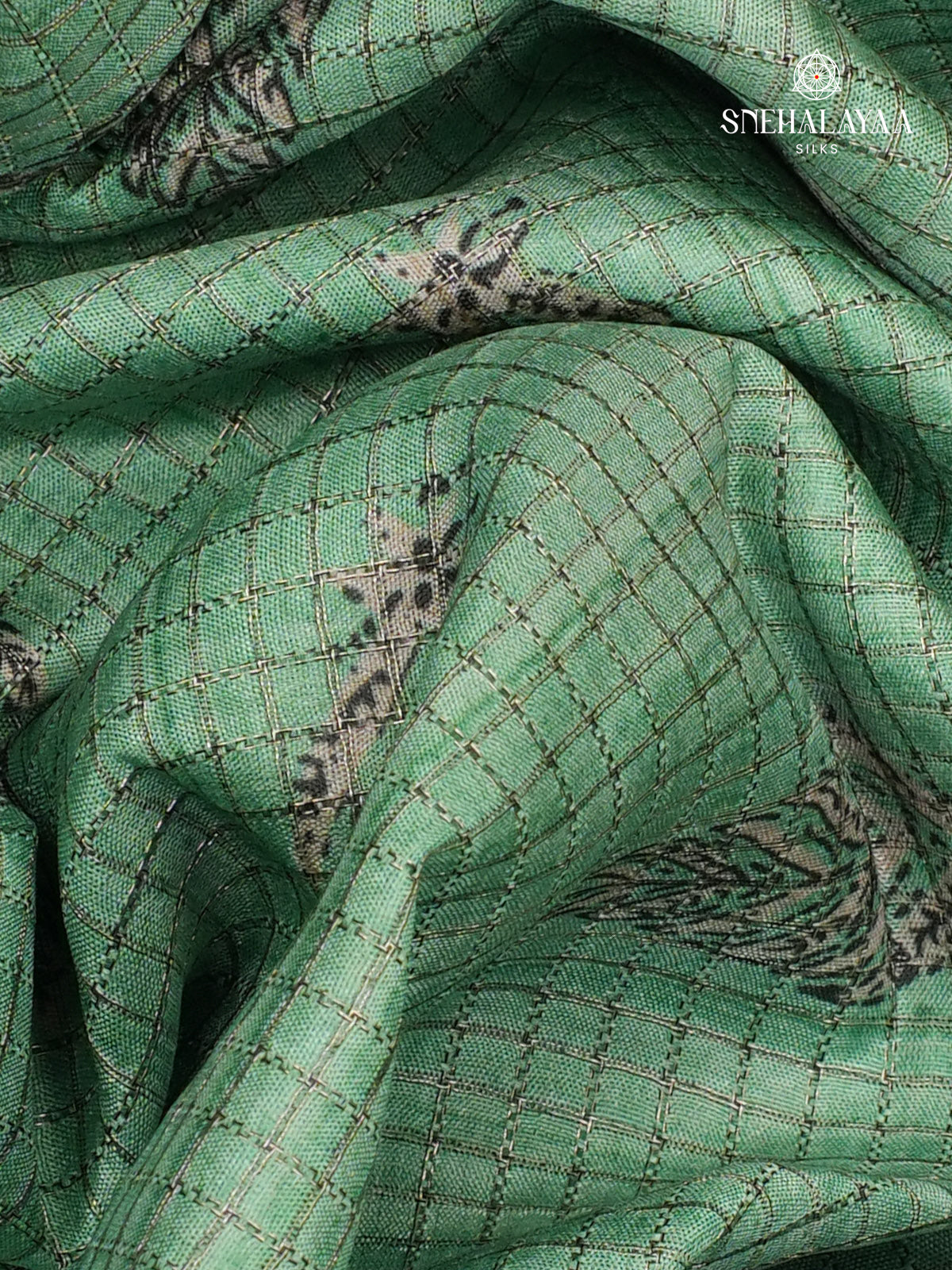 Pastel Green Floral Tussar Saree