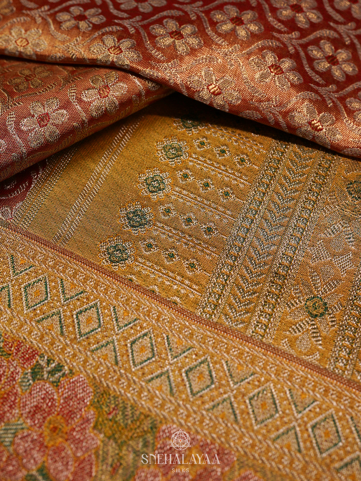 Golden Kanjivaram Silk Saree