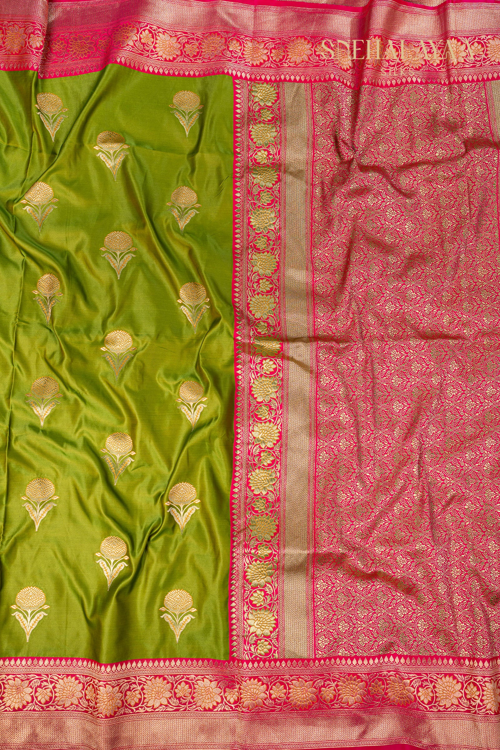 Pear Green Banaras Silk Saree