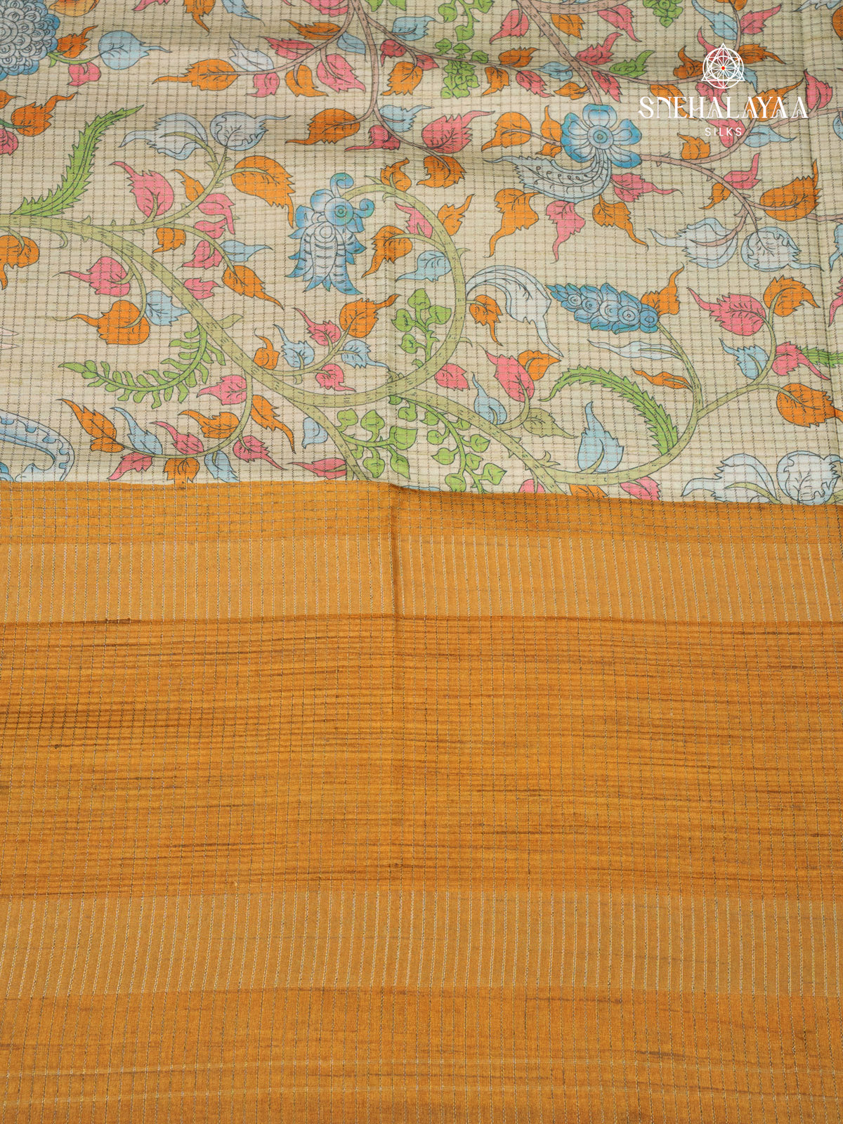 Off White Printed Tussar Saree