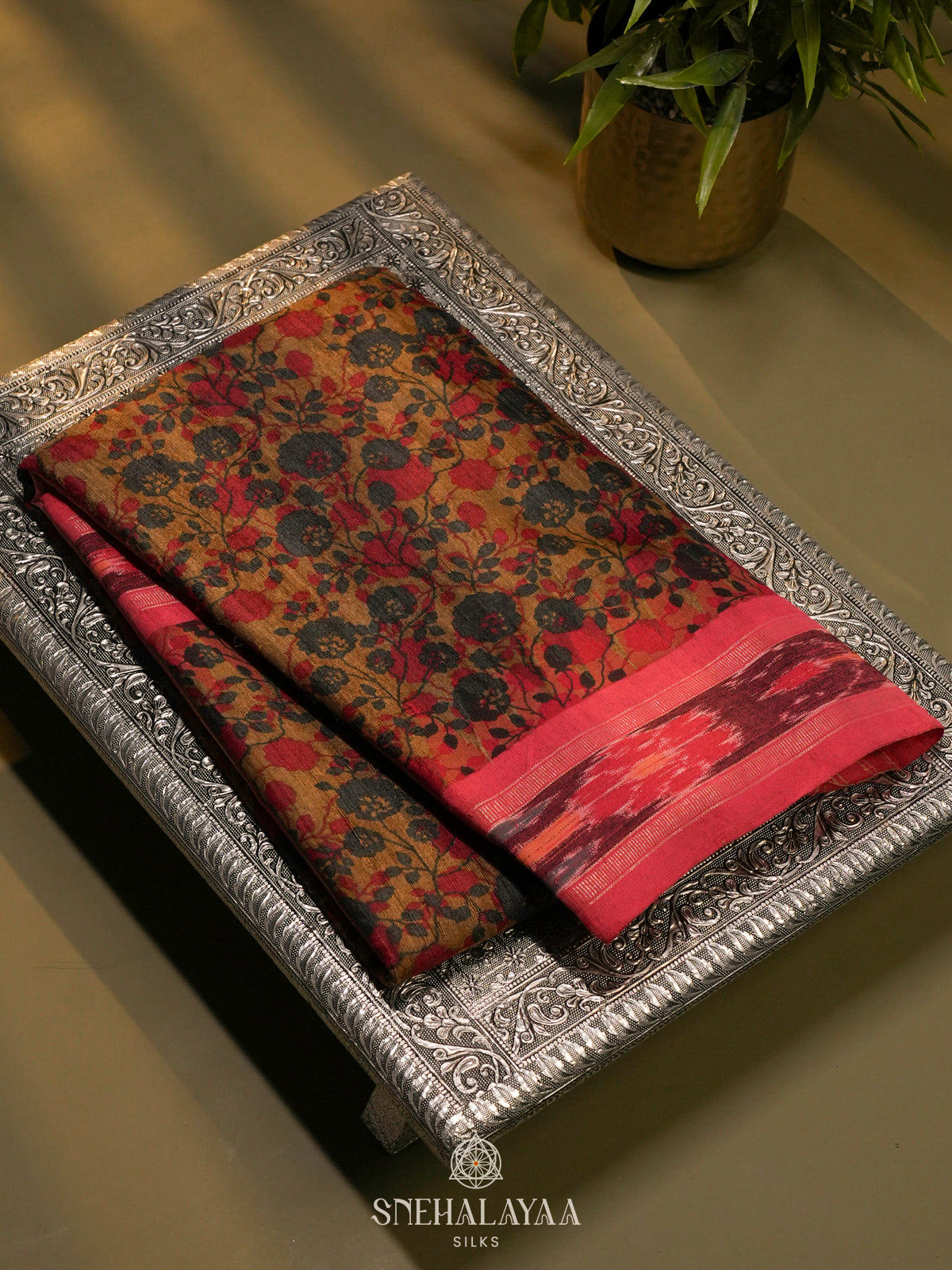 Mustard Yellow Munga Tussar Saree