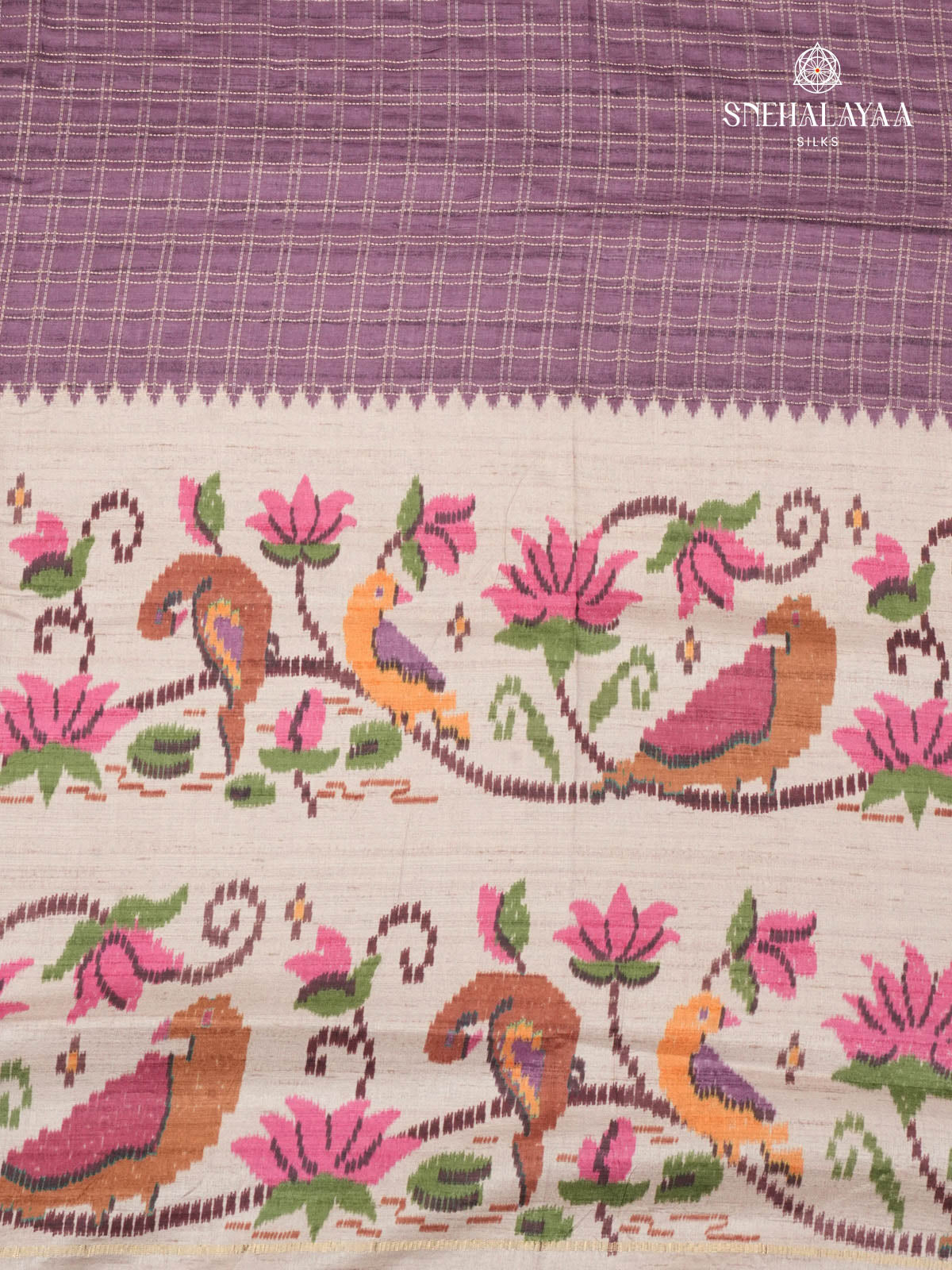 Purple Floral Printed Tussar Saree