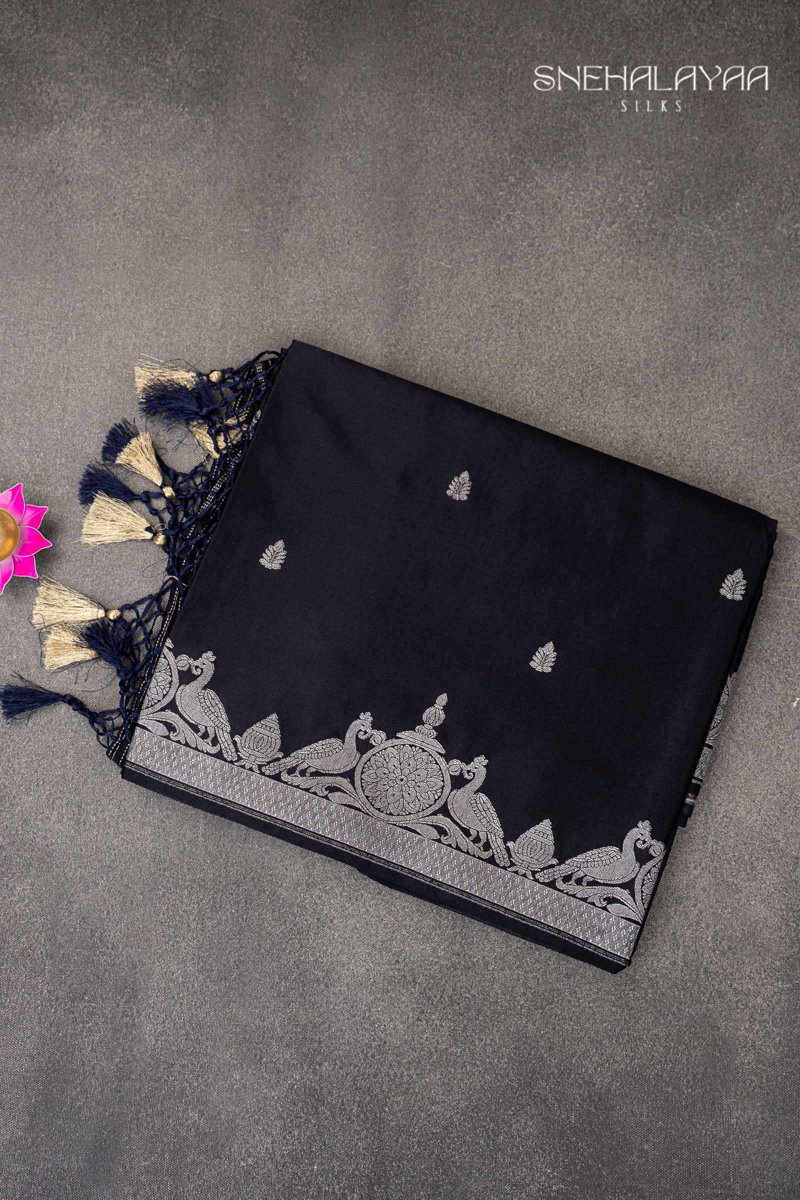 Denim Blue Satin Banaras Silk Saree