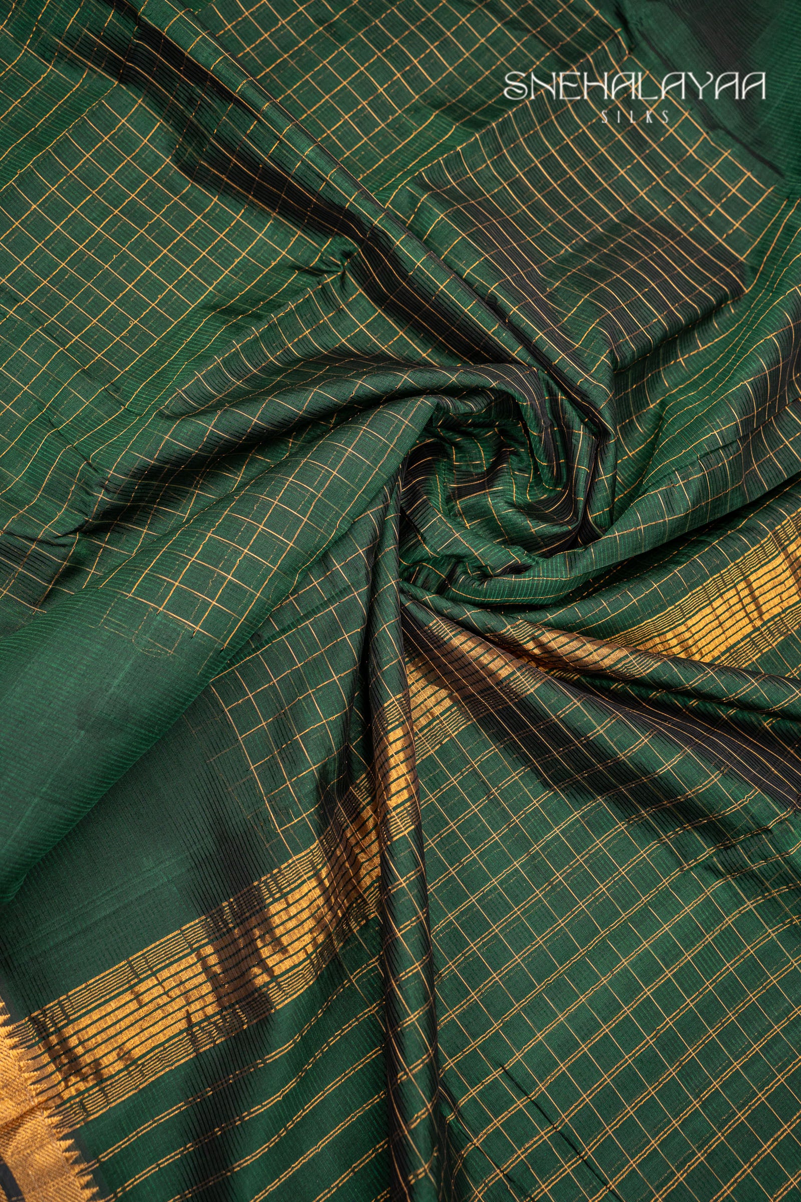Bottle Green Mangalgiri Silk Saree