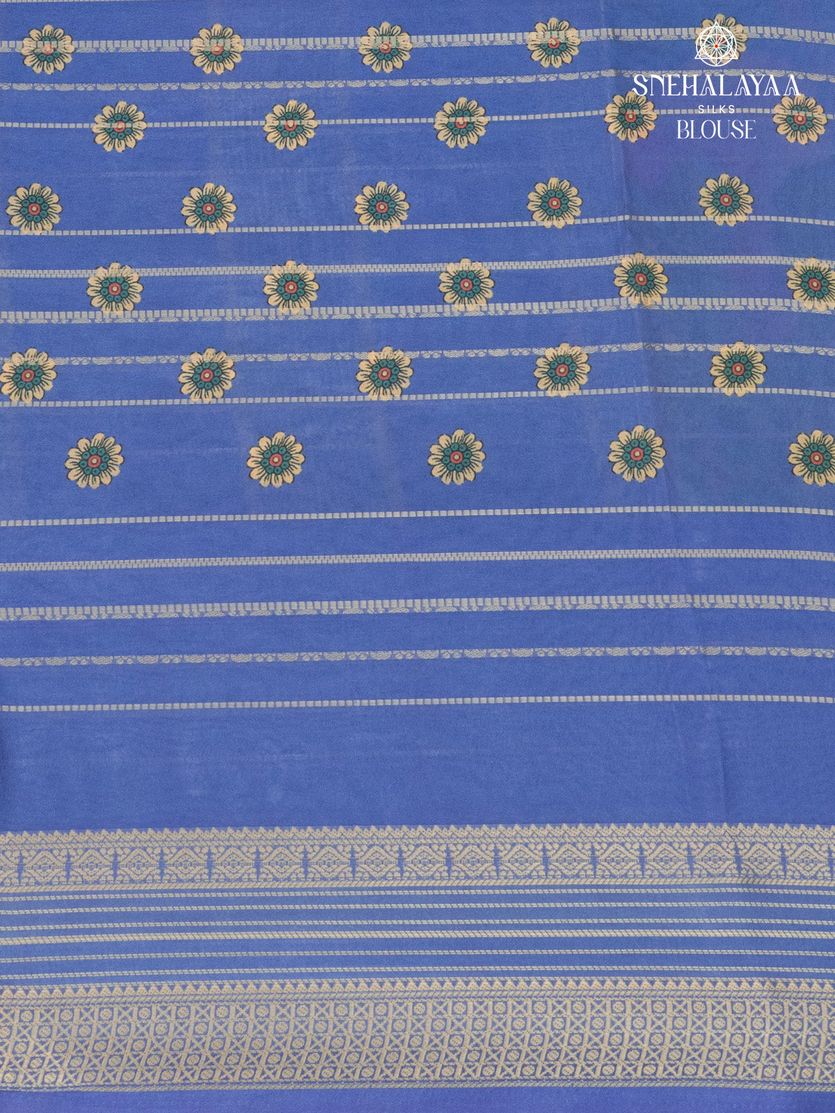 Aqua Blue Printed Mysore Silk Saree