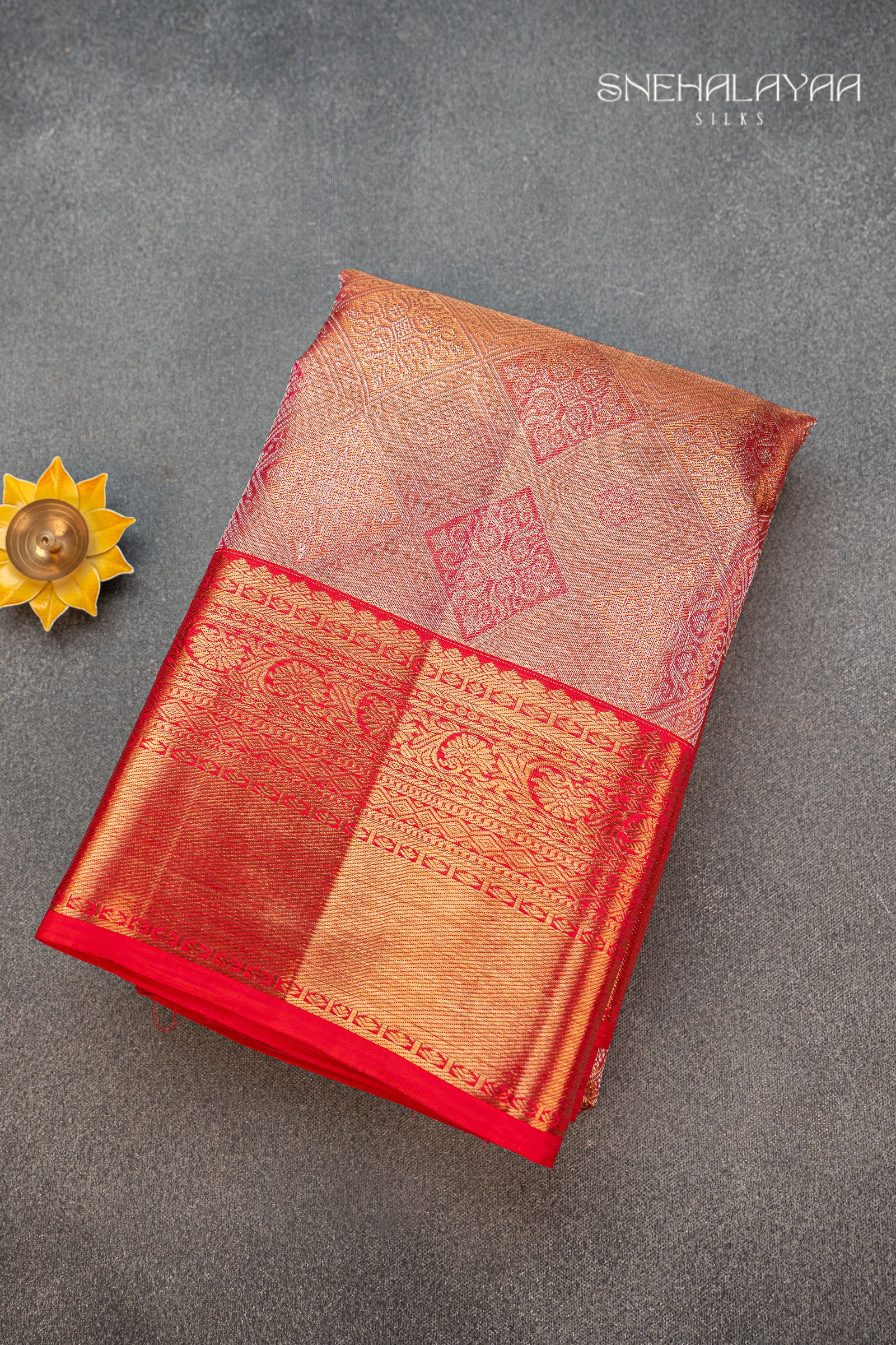 Peach Pink Kancheevaram Tissue Silk Saree