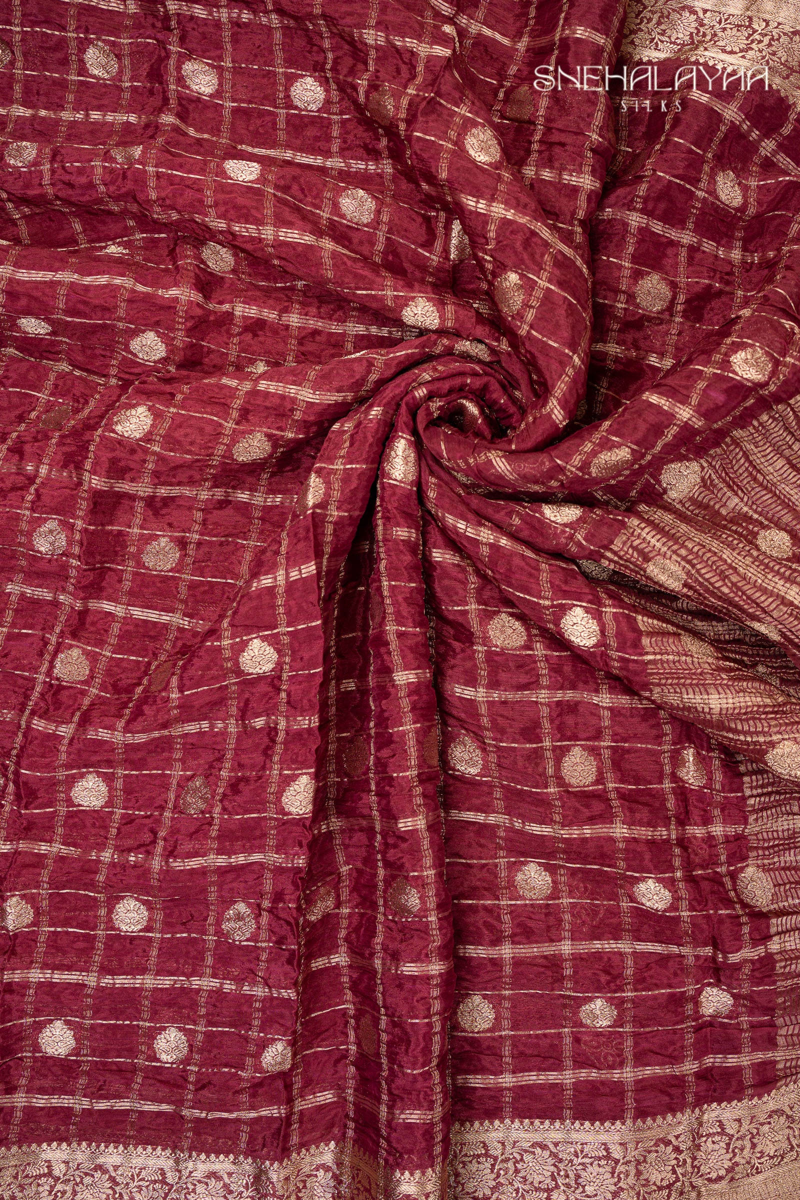 Maroon Semi Banaras Chiffon Saree