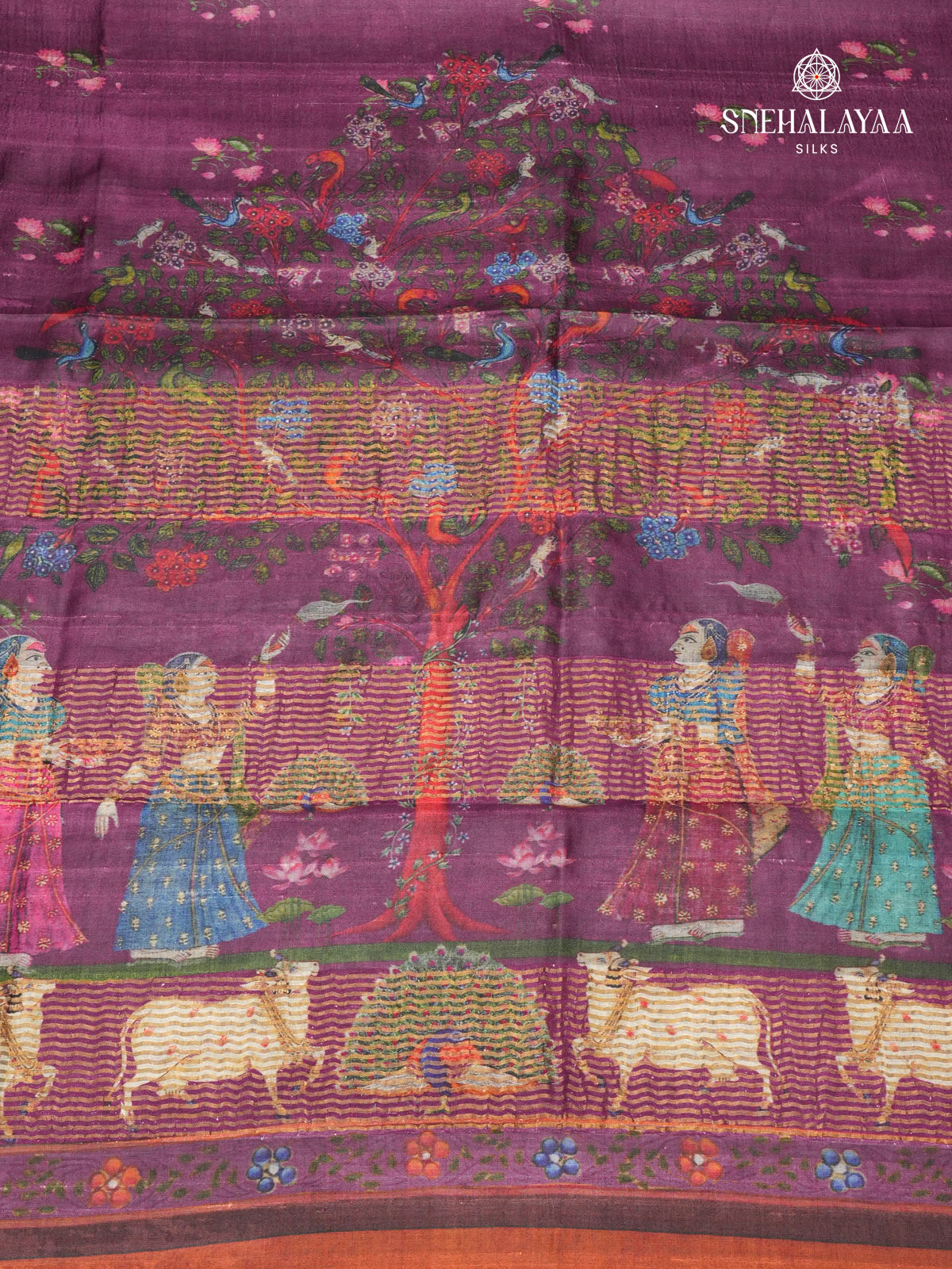 Purple Tussar Silk Saree