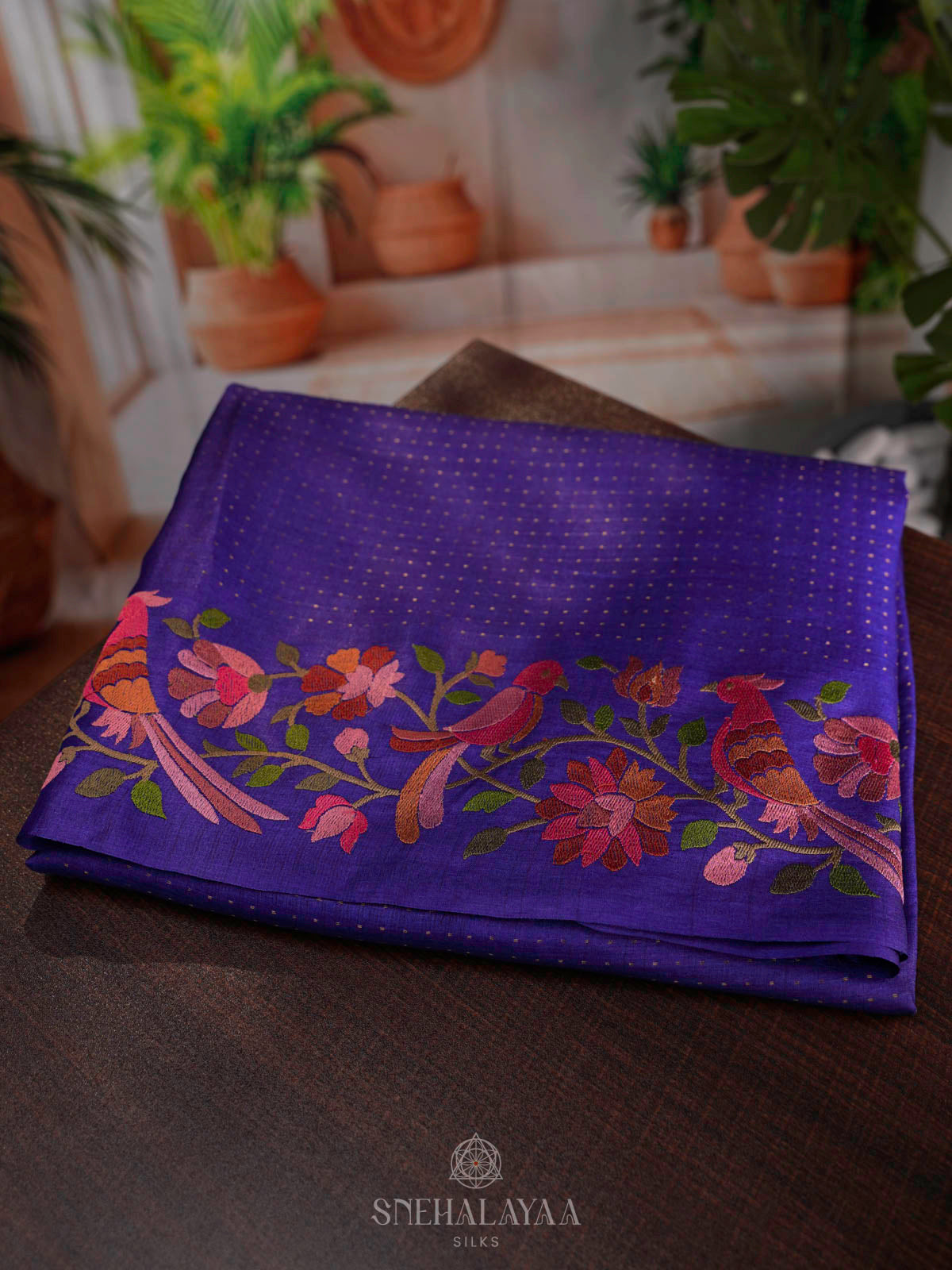 Royal Blue Tussar Embroidery Saree