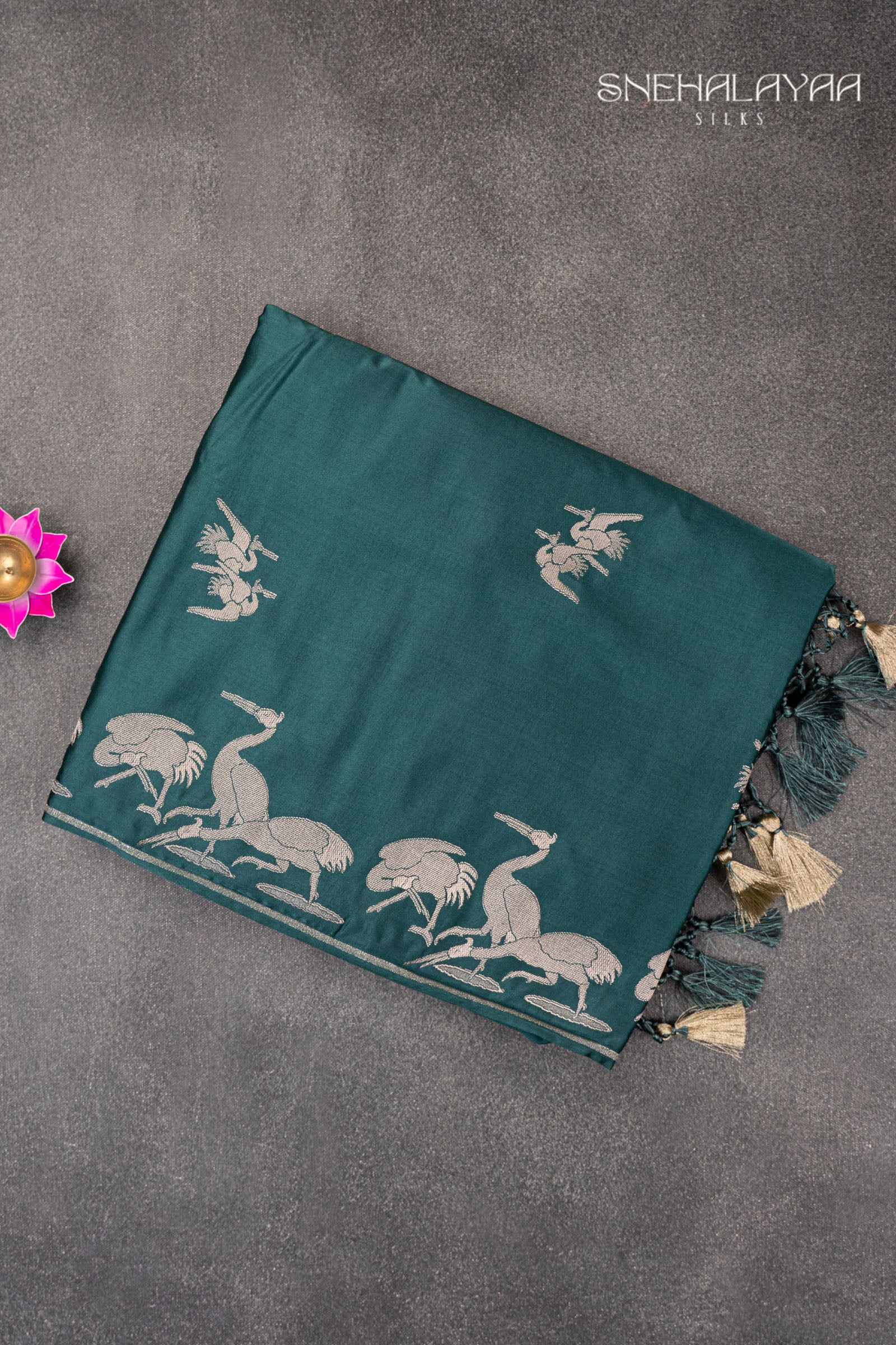Ocean Blue Satin Banaras Saree