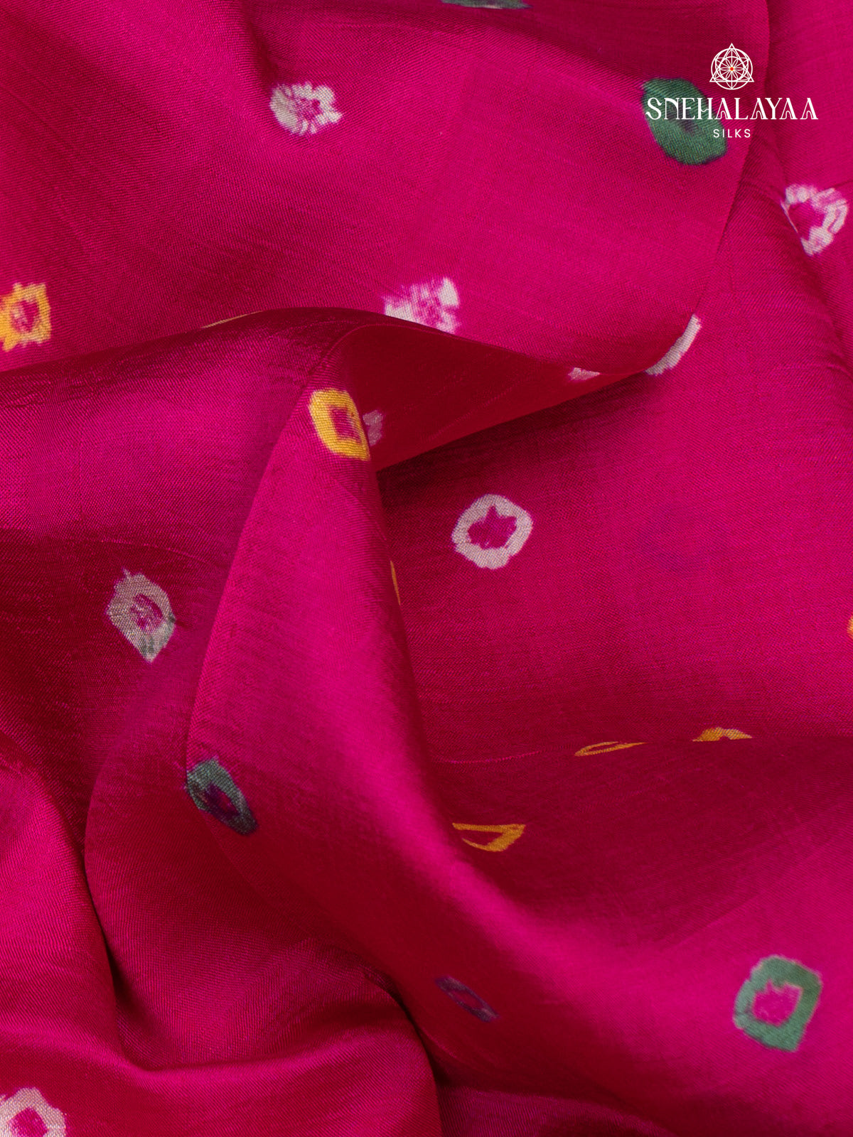 Rani Pink Tussar with Bandhini Design Saree