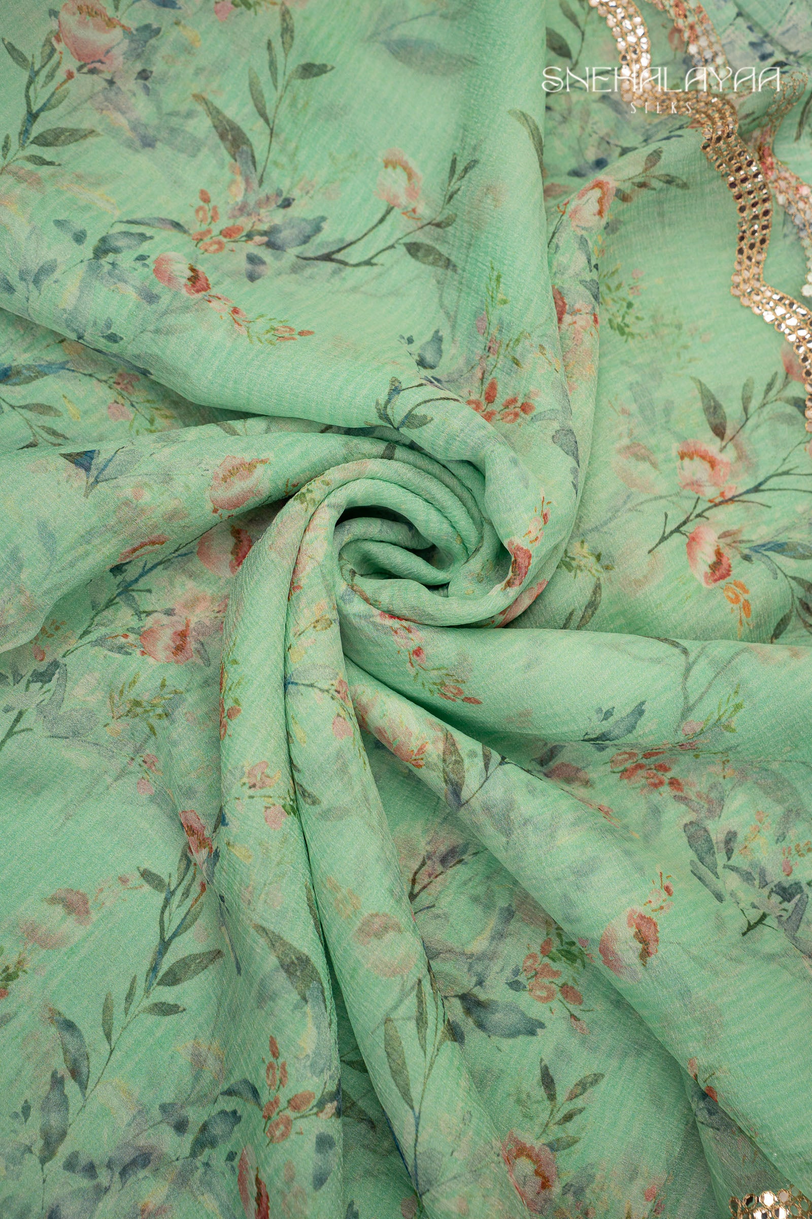 Seafoam Green Crush Saree