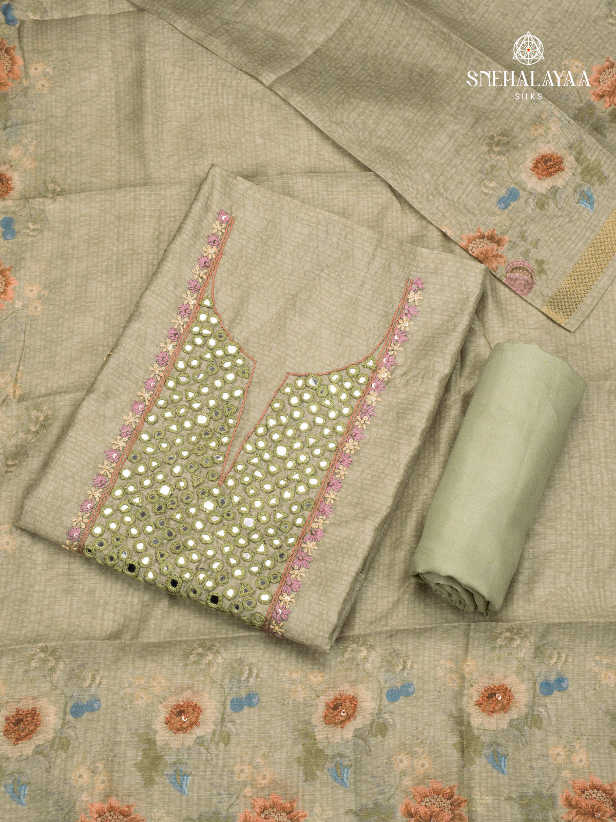 Pale Green Linen 3-Piece Salwar Suit Material